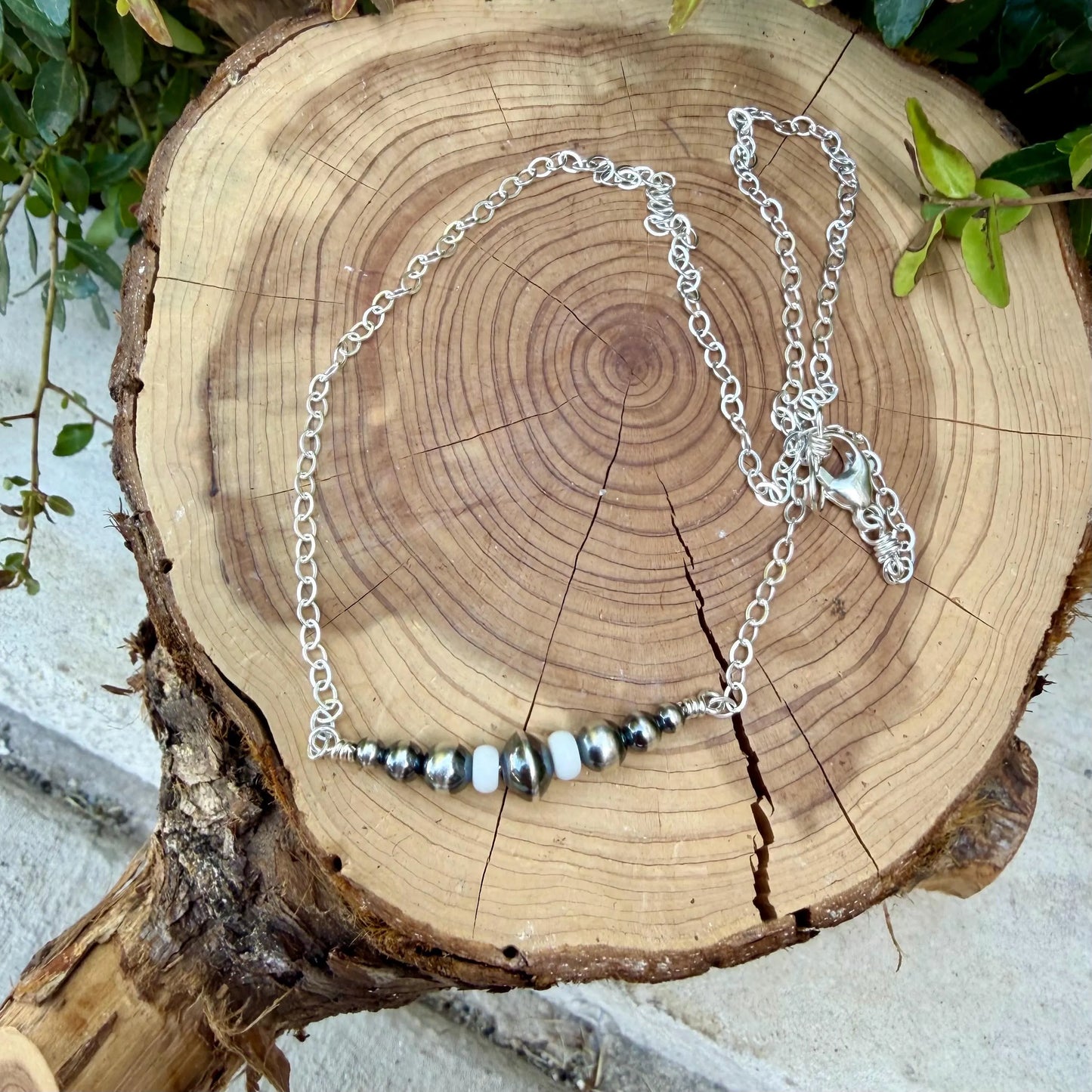 White Turquoise Bar Necklace • Sterling Silver Desert Pearls • Southwest Minimalist Jewelry