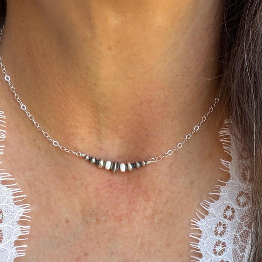 White Turquoise Bar Necklace • Sterling Silver Desert Pearls • Southwest Minimalist Jewelry