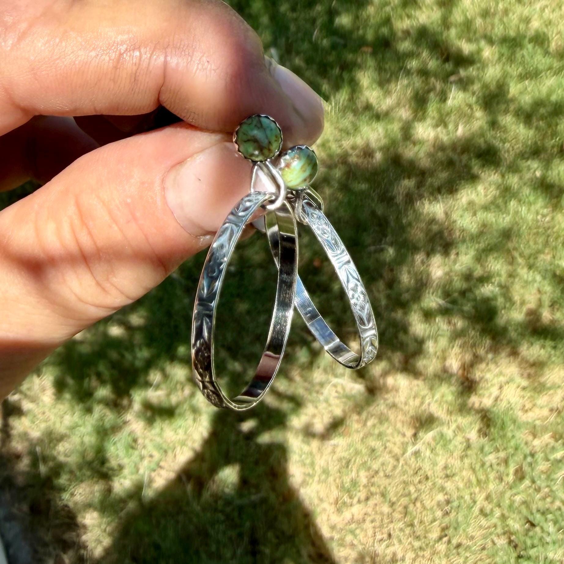 Turquoise Sterling Silver Butterfly‑Floral Hoop Earrings • 6mm Kingman Turquoise • Custom Colors