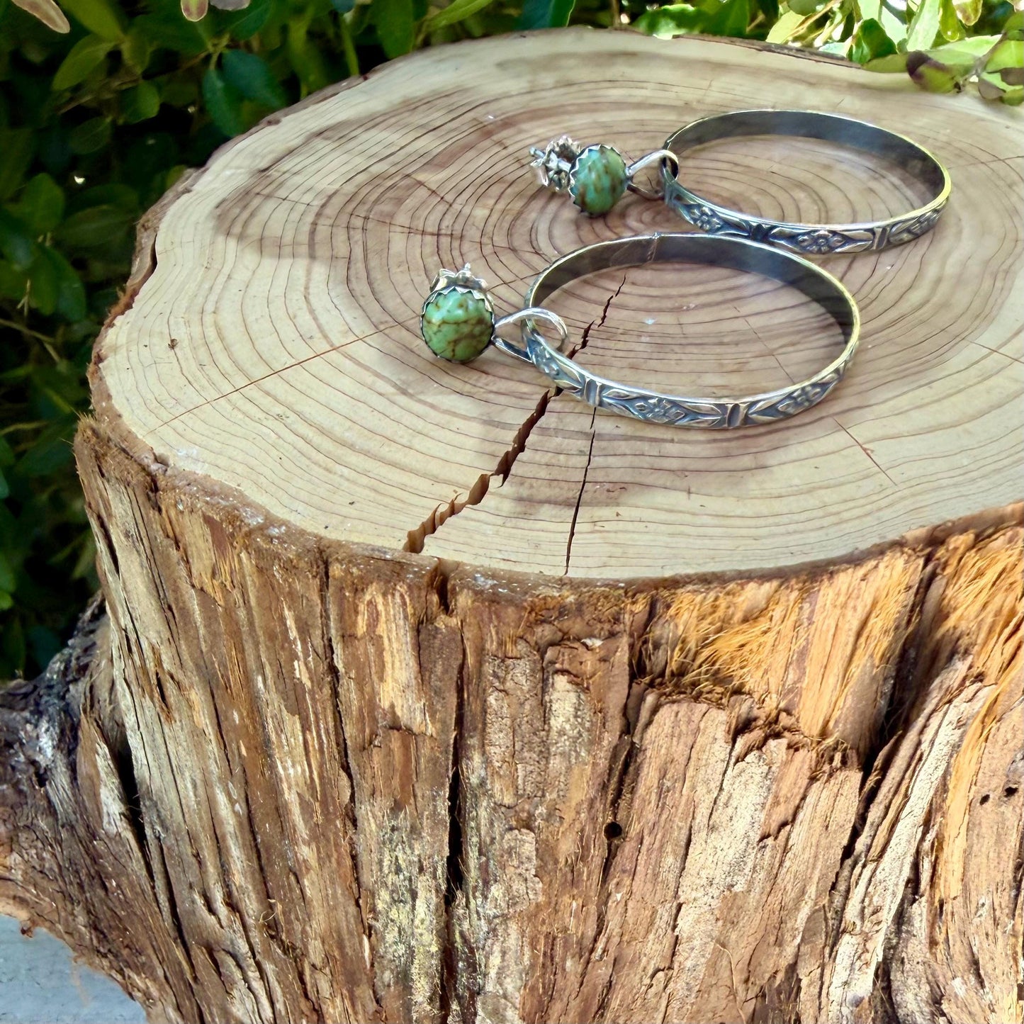 Turquoise Sterling Silver Butterfly‑Floral Hoop Earrings • 6mm Kingman Turquoise • Custom Colors