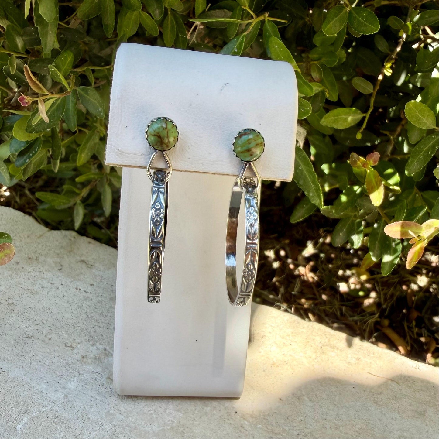 Turquoise Sterling Silver Butterfly‑Floral Hoop Earrings • 6mm Kingman Turquoise • Custom Colors