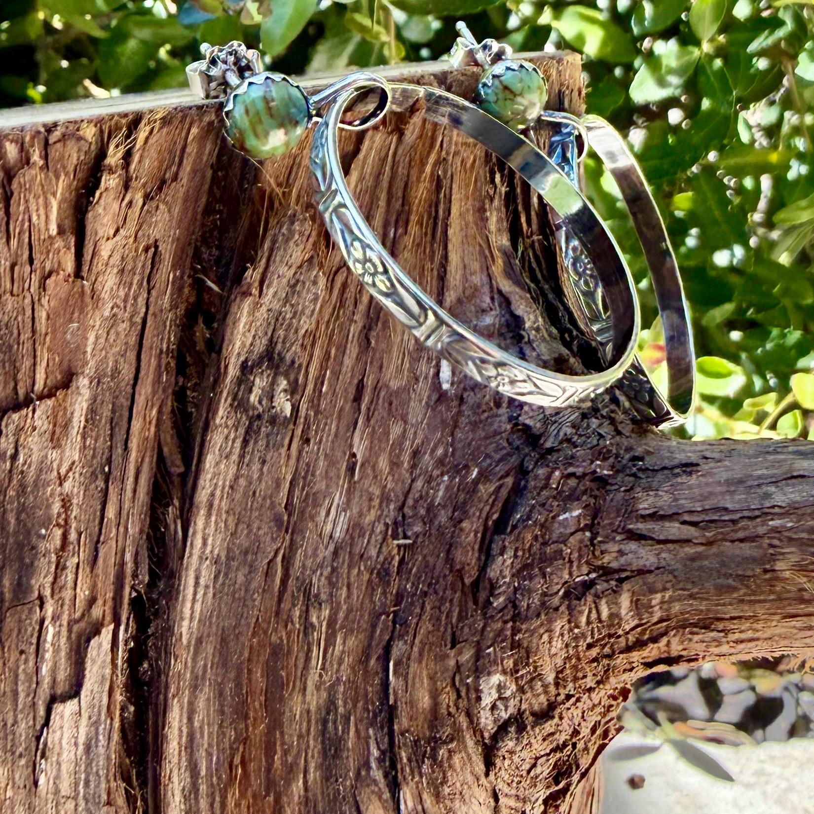Turquoise Sterling Silver Butterfly‑Floral Hoop Earrings • 6mm Kingman Turquoise • Custom Colors
