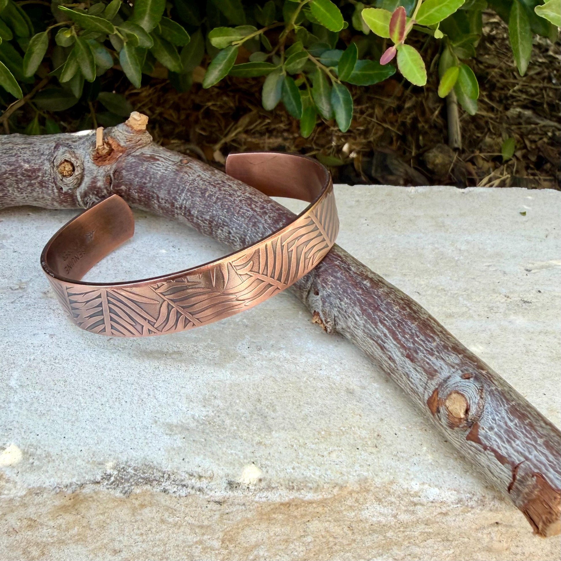 Leaves Embossed Copper Cuff • Rustic Raw Copper Bracelet • Hand‑Forged Southwestern Jewelry