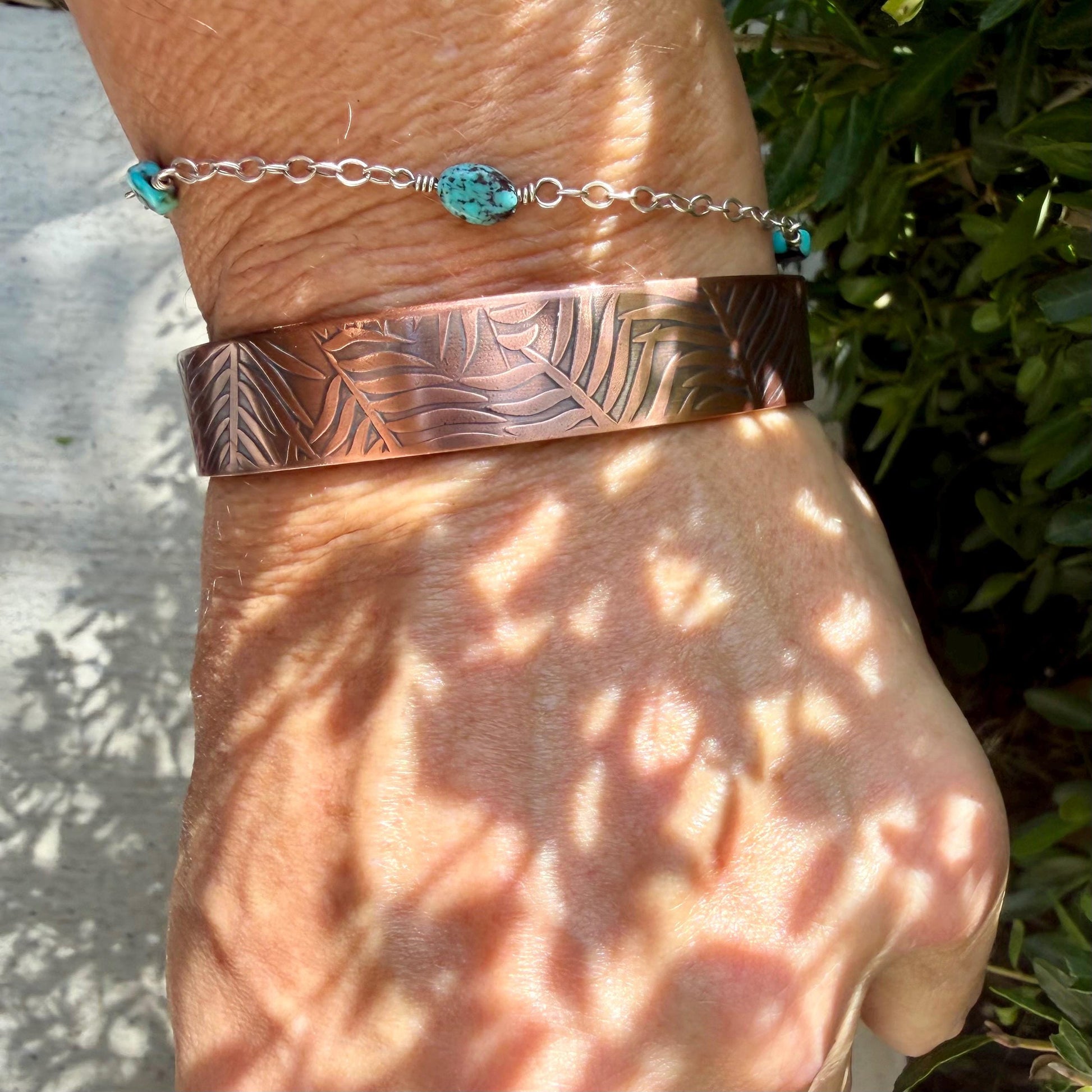 Leaves Embossed Copper Cuff • Rustic Raw Copper Bracelet • Hand‑Forged Southwestern Jewelry