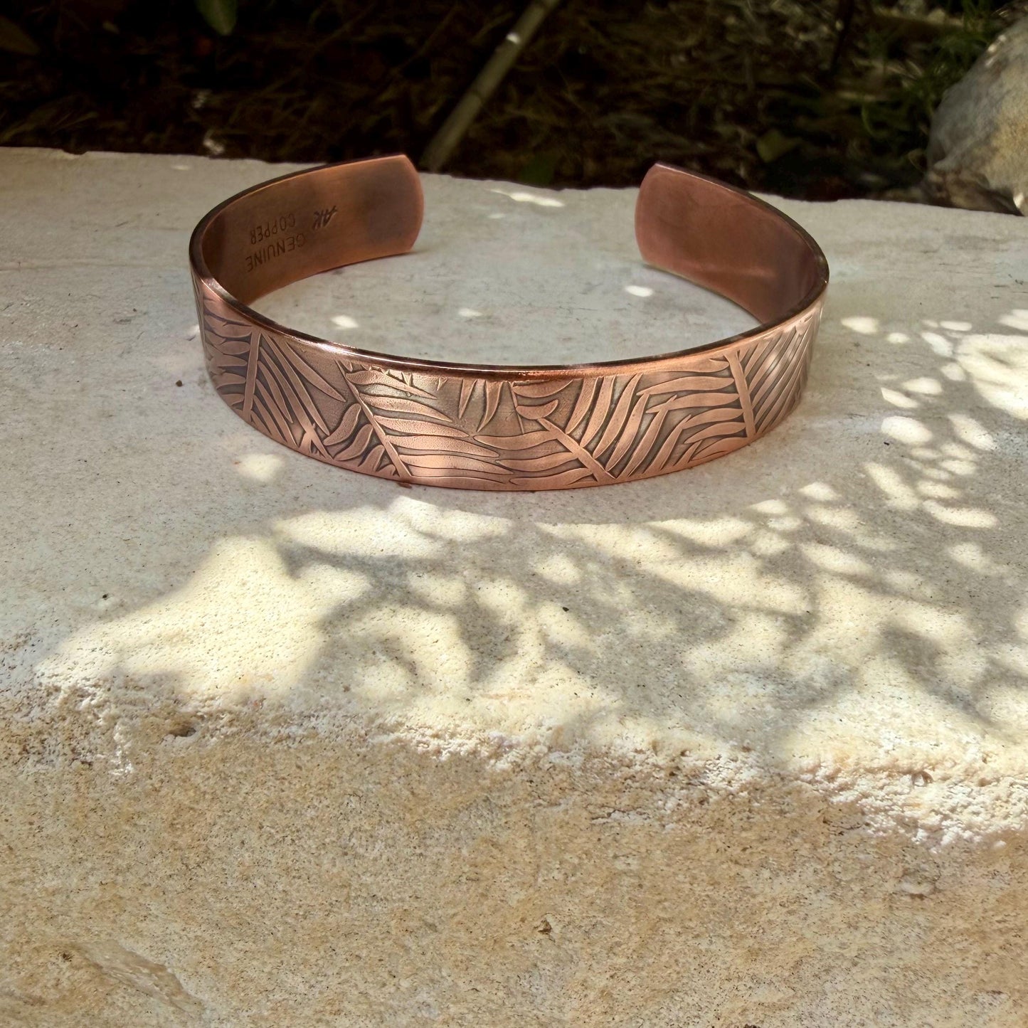 Leaves Embossed Copper Cuff • Rustic Raw Copper Bracelet • Hand‑Forged Southwestern Jewelry