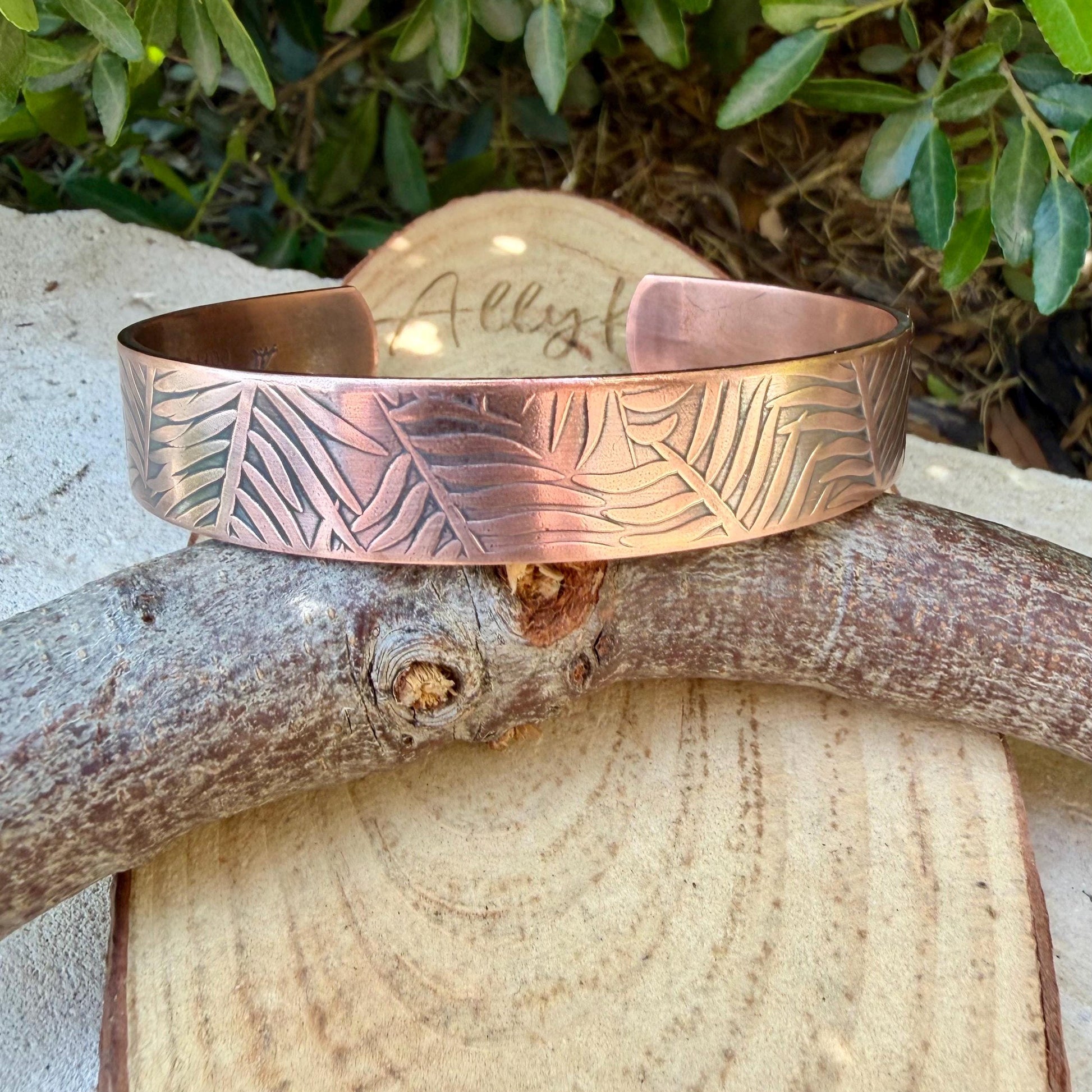 Leaves Embossed Copper Cuff • Rustic Raw Copper Bracelet • Hand‑Forged Southwestern Jewelry