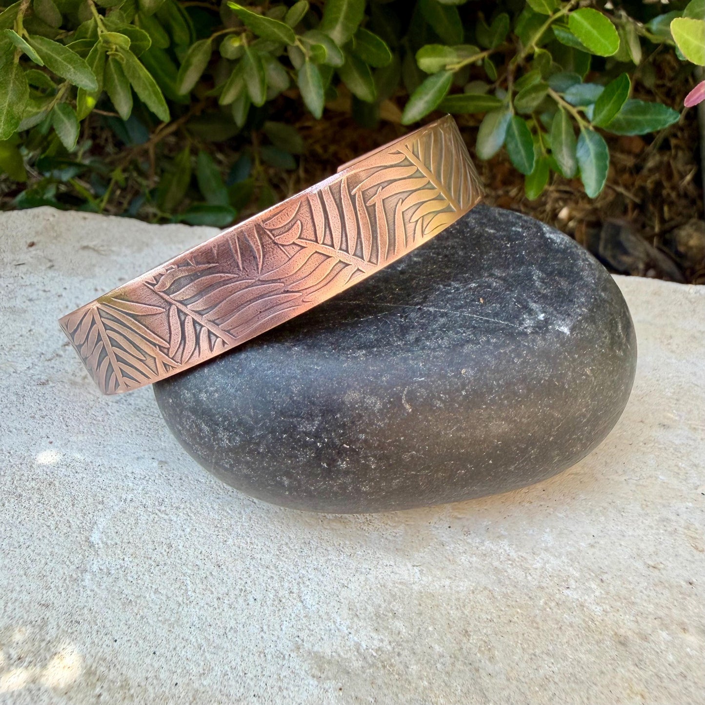 Leaves Embossed Copper Cuff • Rustic Raw Copper Bracelet • Hand‑Forged Southwestern Jewelry