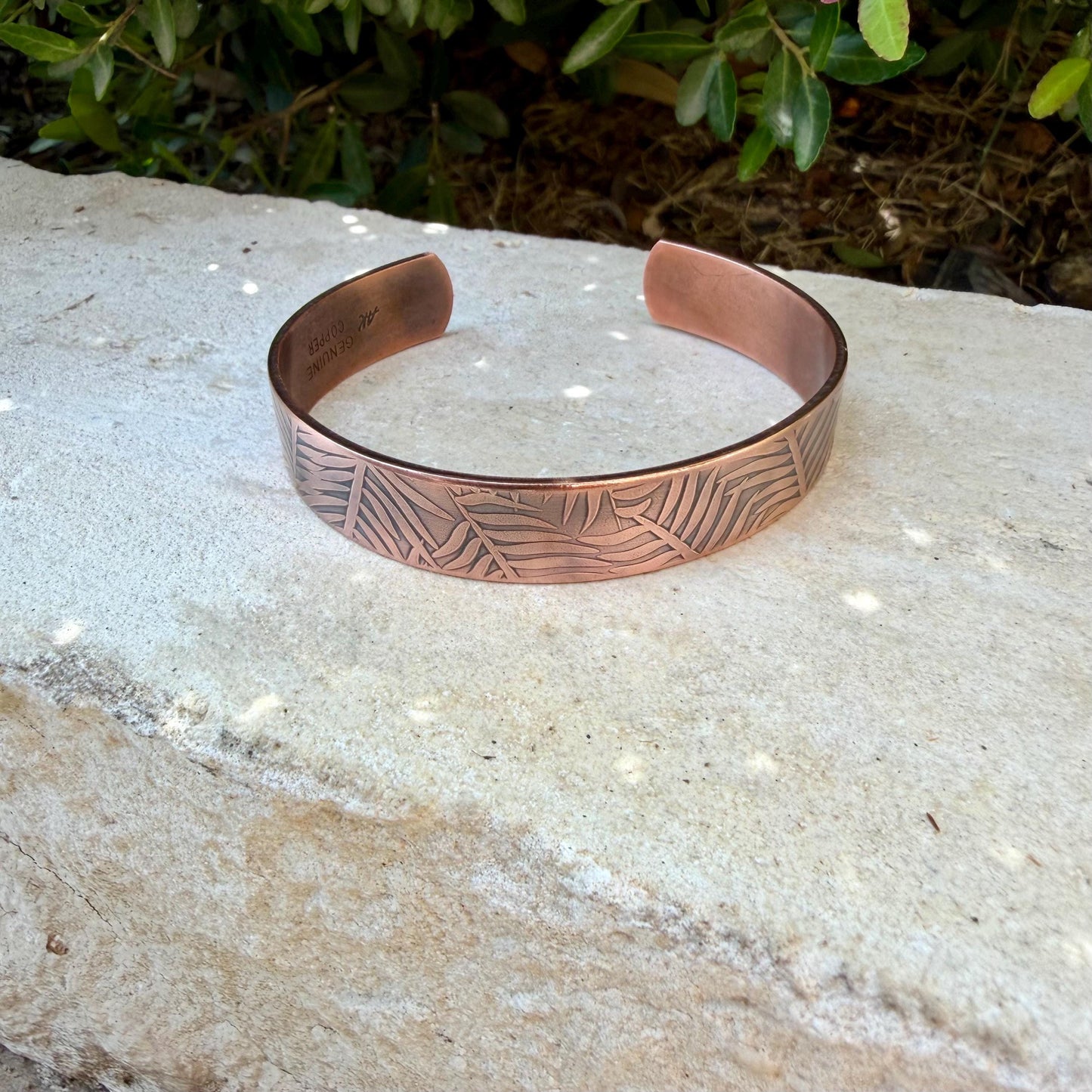 Leaves Embossed Copper Cuff • Rustic Raw Copper Bracelet • Hand‑Forged Southwestern Jewelry