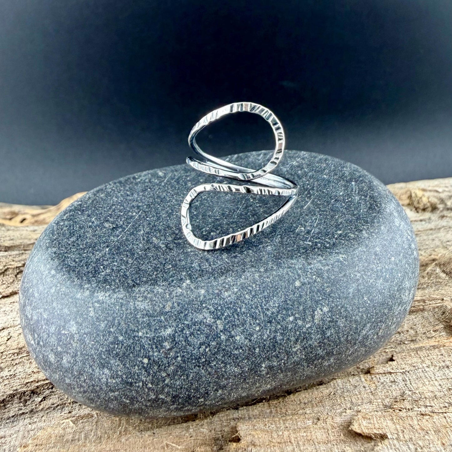 Sterling Loop Ring • Double Loop • Rustic Textured Adjustable Openwork Band