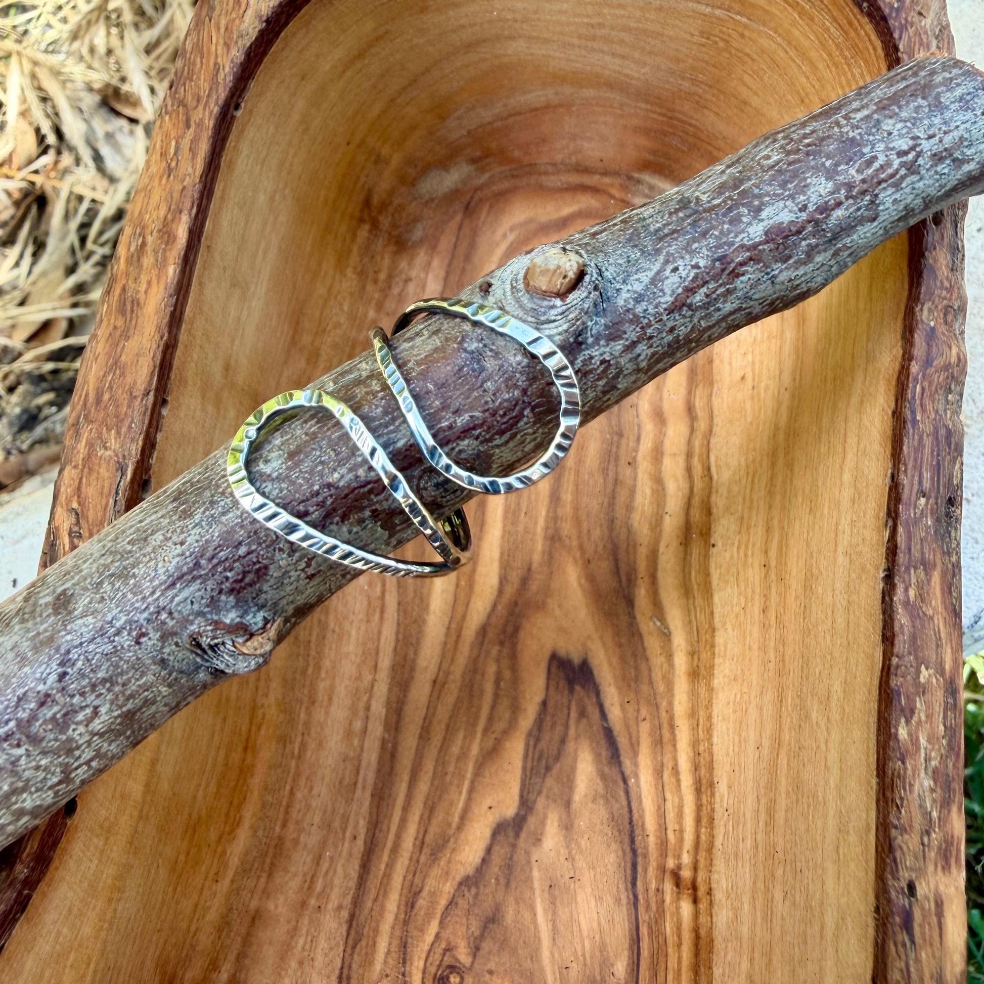 Sterling Loop Ring • Double Loop • Rustic Textured Adjustable Openwork Band