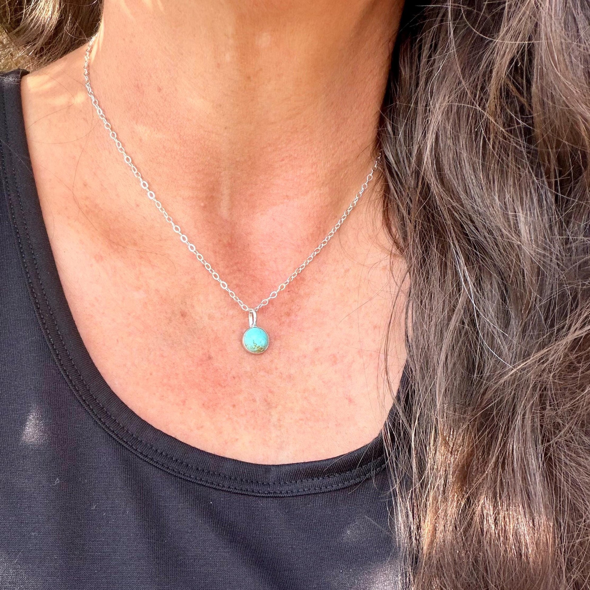 Turquoise Sterling Silver Pendant Necklace • Minimalist Southwestern Style