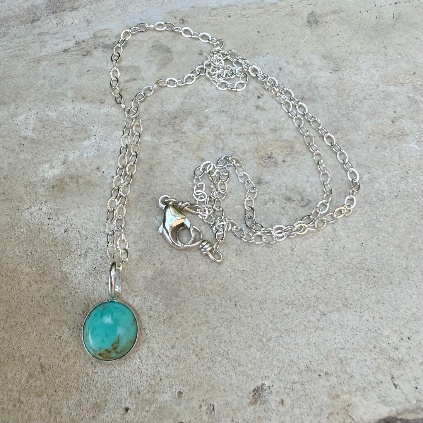 Turquoise Sterling Silver Pendant Necklace • Minimalist Southwestern Style