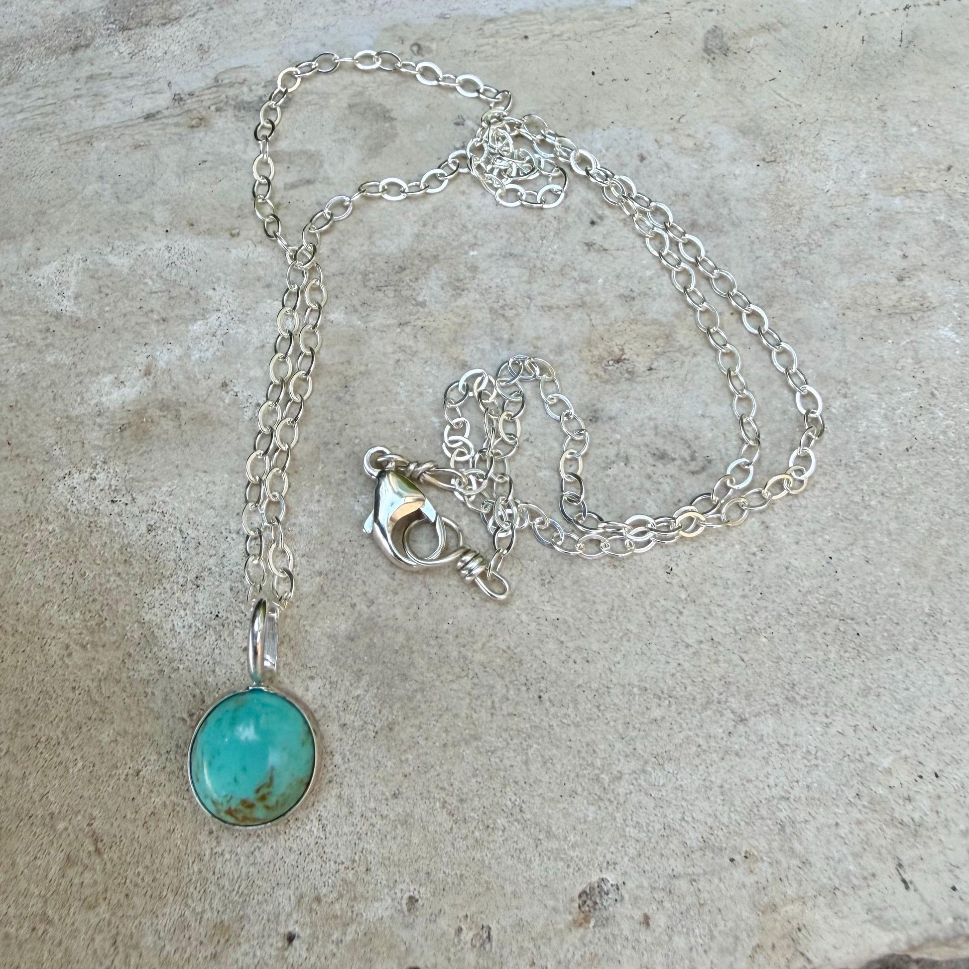 Turquoise Sterling Silver Pendant Necklace • Minimalist Southwestern Style