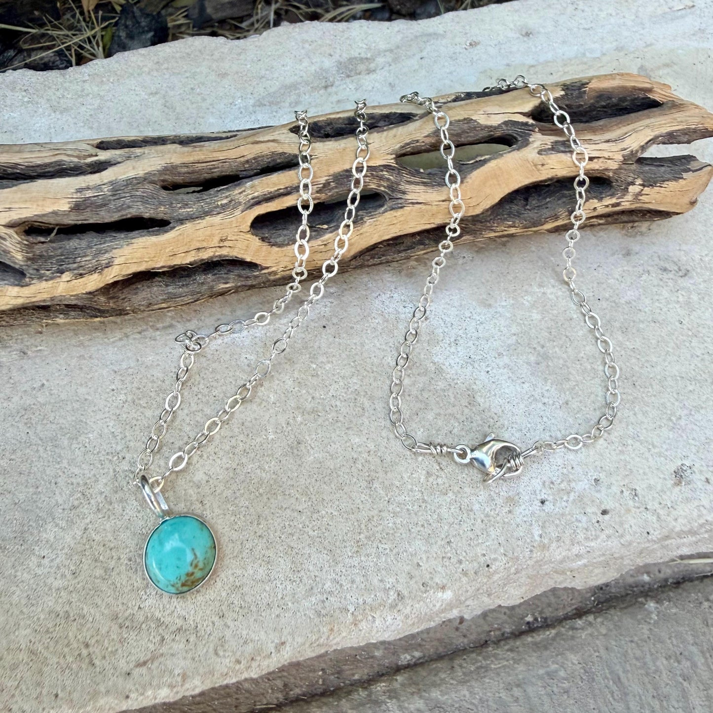 Turquoise Sterling Silver Pendant Necklace • Minimalist Southwestern Style