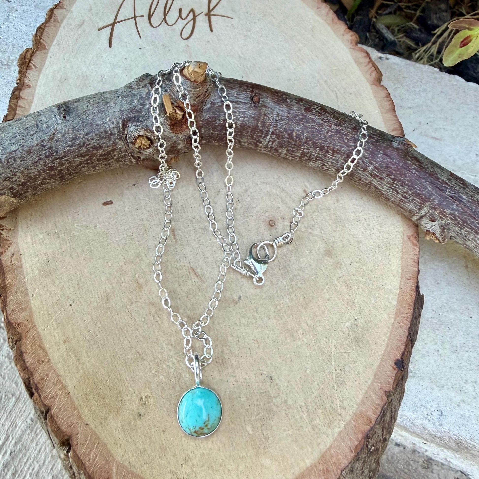 Turquoise Sterling Silver Pendant Necklace • Minimalist Southwestern Style
