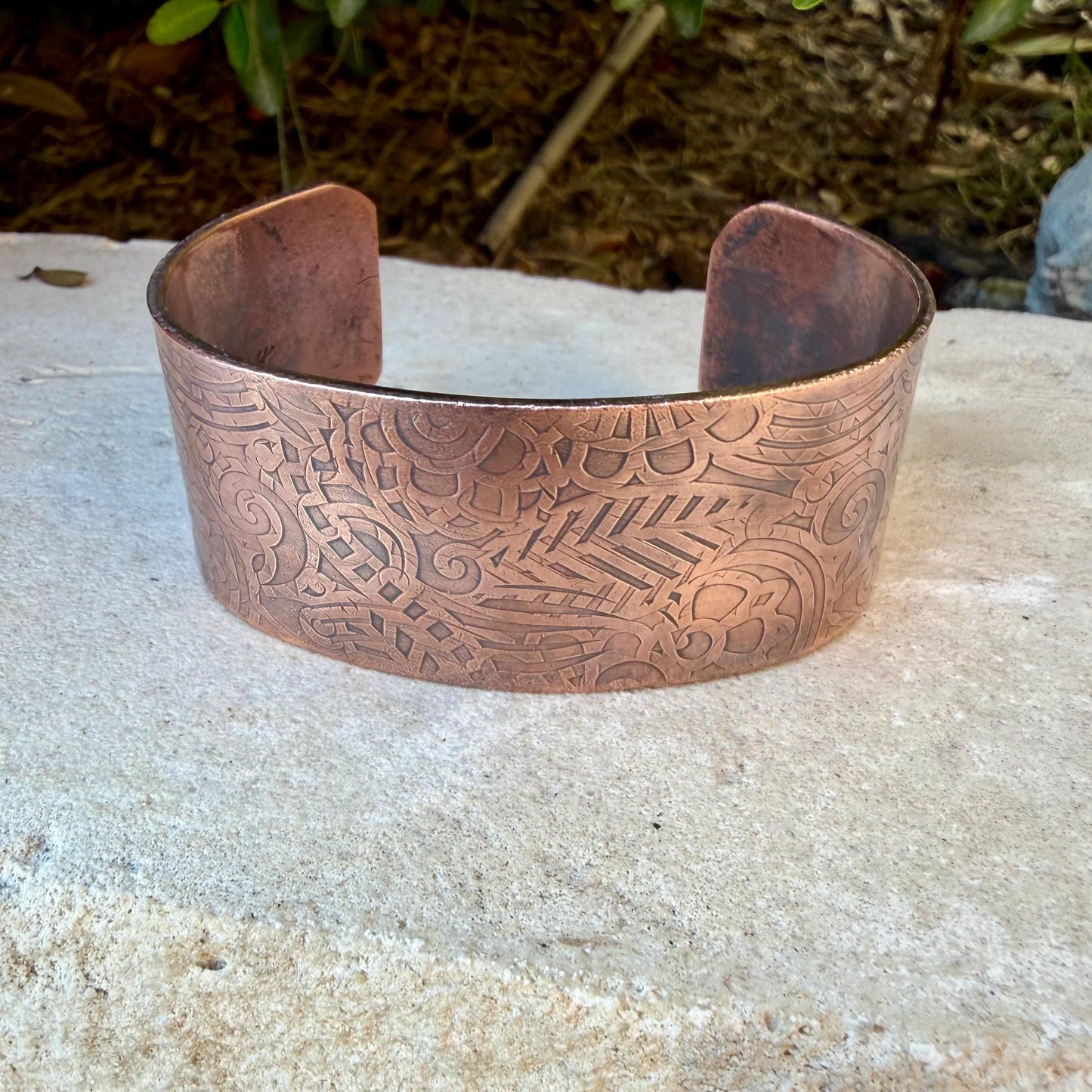Retro Floral Embossed Copper Cuff • Rustic Raw Copper Bracelet • Hand‑Forged Southwestern Jewelry