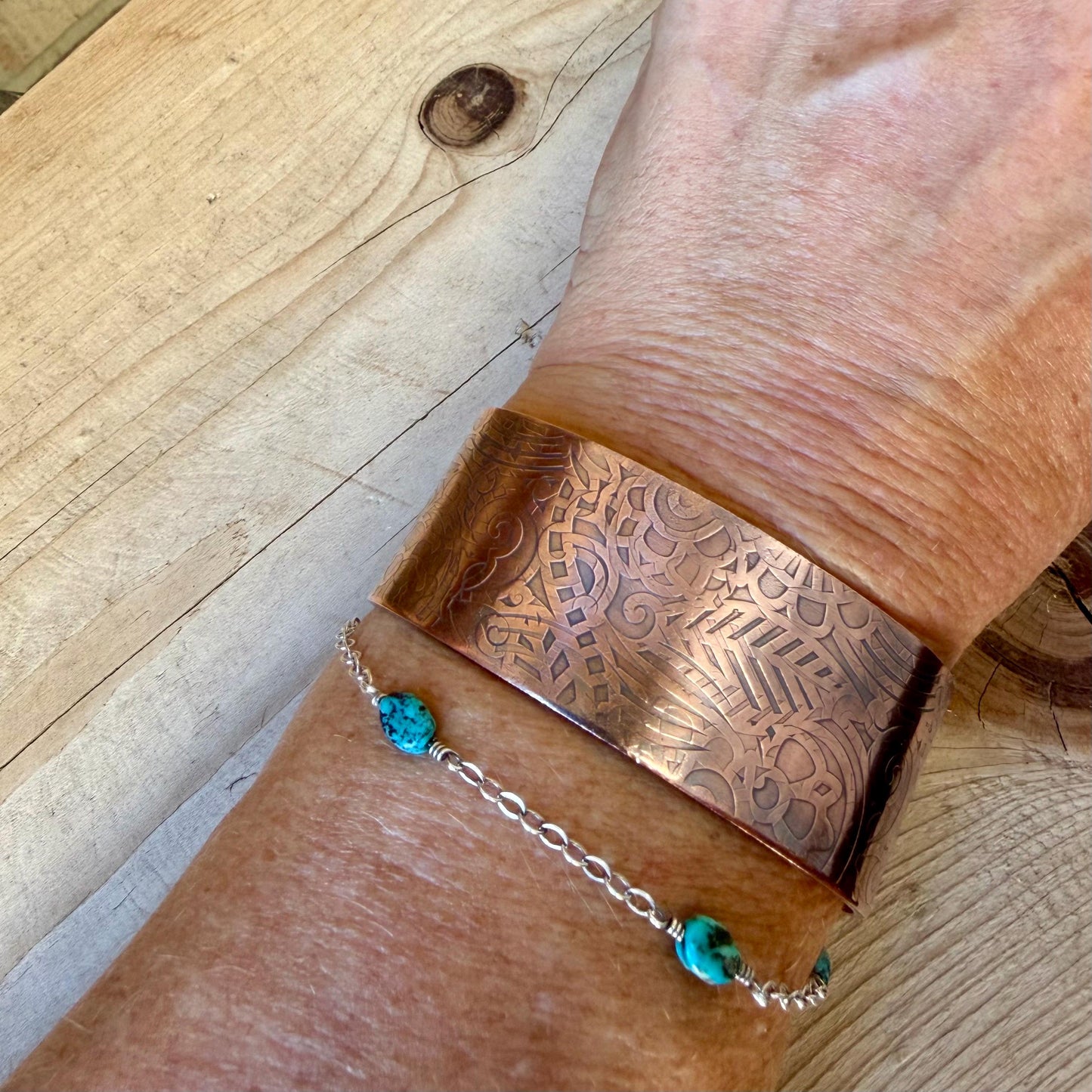 Retro Floral Embossed Copper Cuff • Rustic Raw Copper Bracelet • Hand‑Forged Southwestern Jewelry