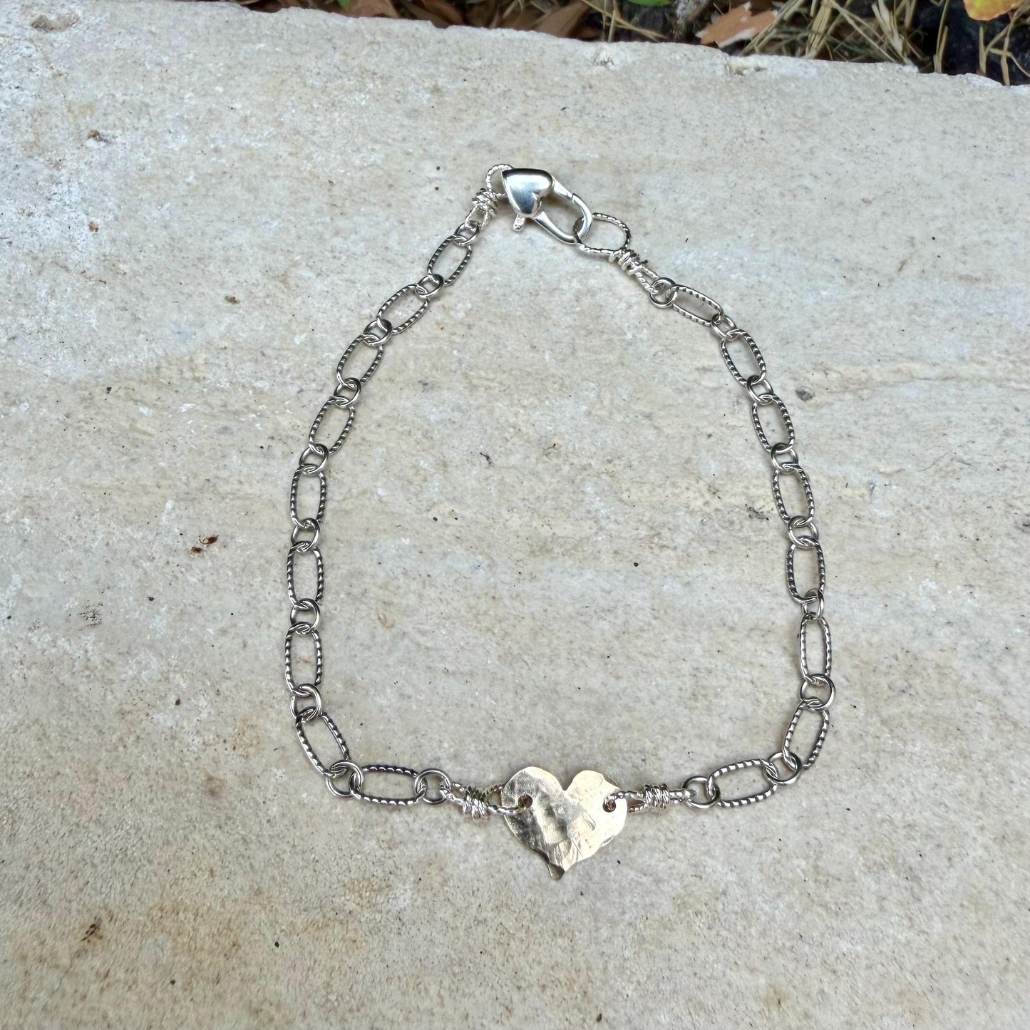 Mixed‑Metal Heart Bracelet • 14k Gold‑Filled Heart • Sterling Silver Chain • Dainty Jewelry