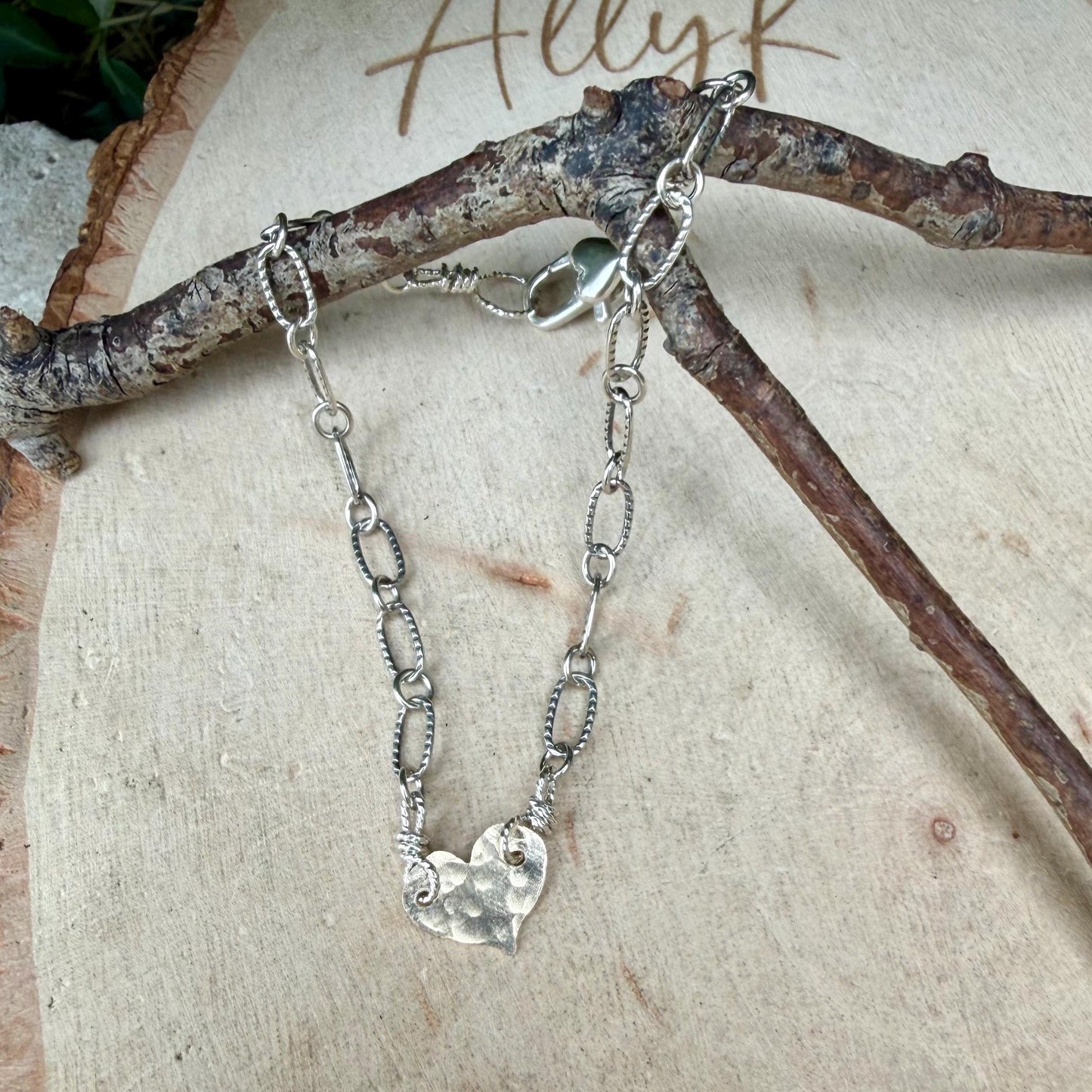 Mixed‑Metal Heart Bracelet • 14k Gold‑Filled Heart • Sterling Silver Chain • Dainty Jewelry