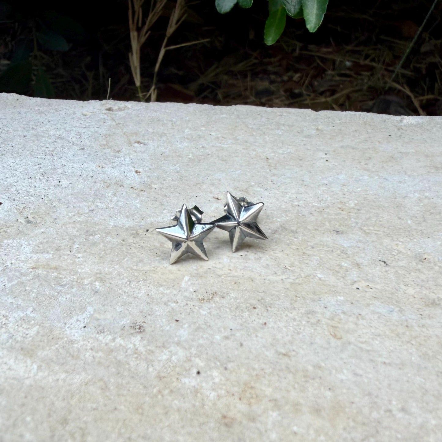 Sterling Silver 3D Star Stud Earrings · Western & Southwestern Rustic Minimal Star Posts