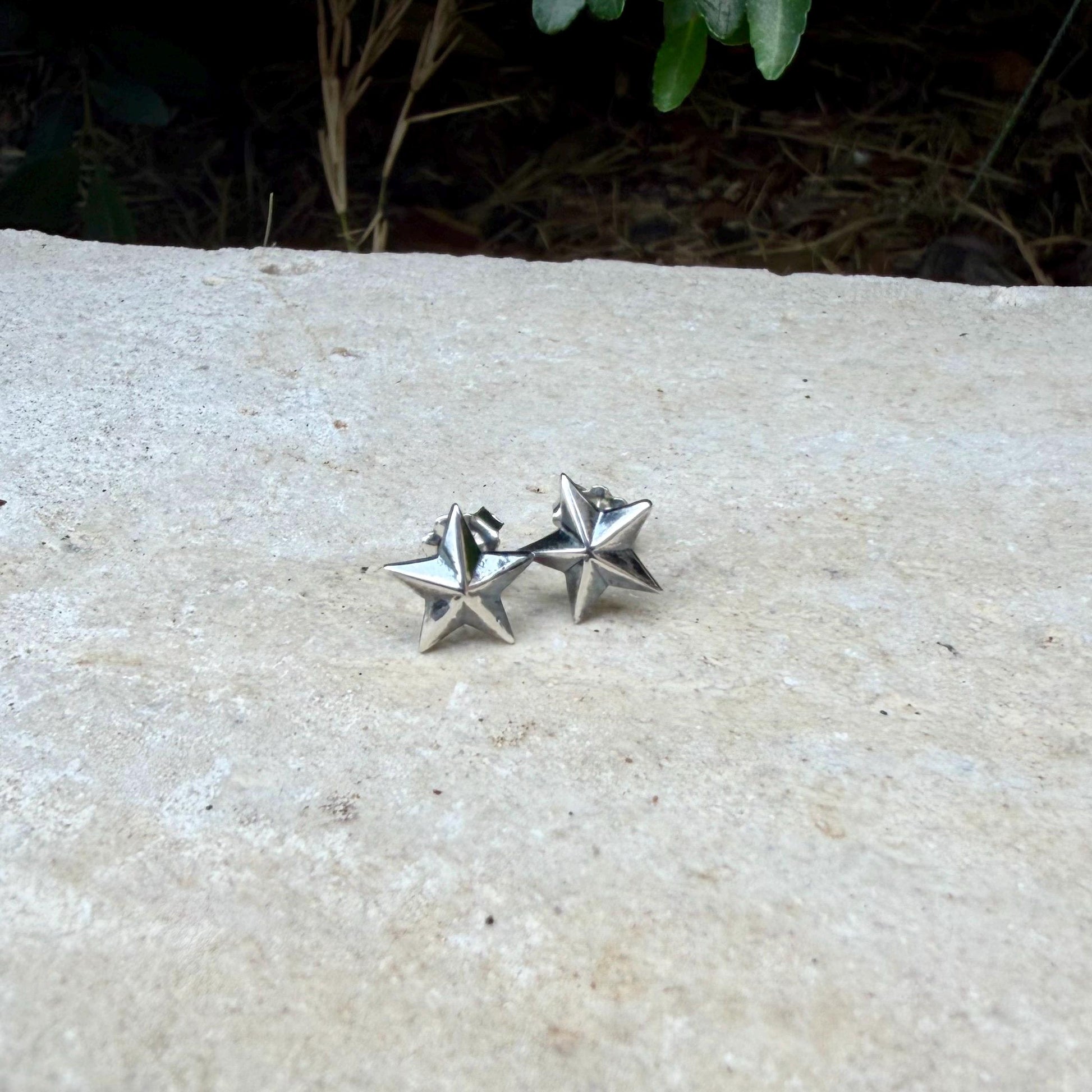 Sterling Silver 3D Star Stud Earrings · Western & Southwestern Rustic Minimal Star Posts