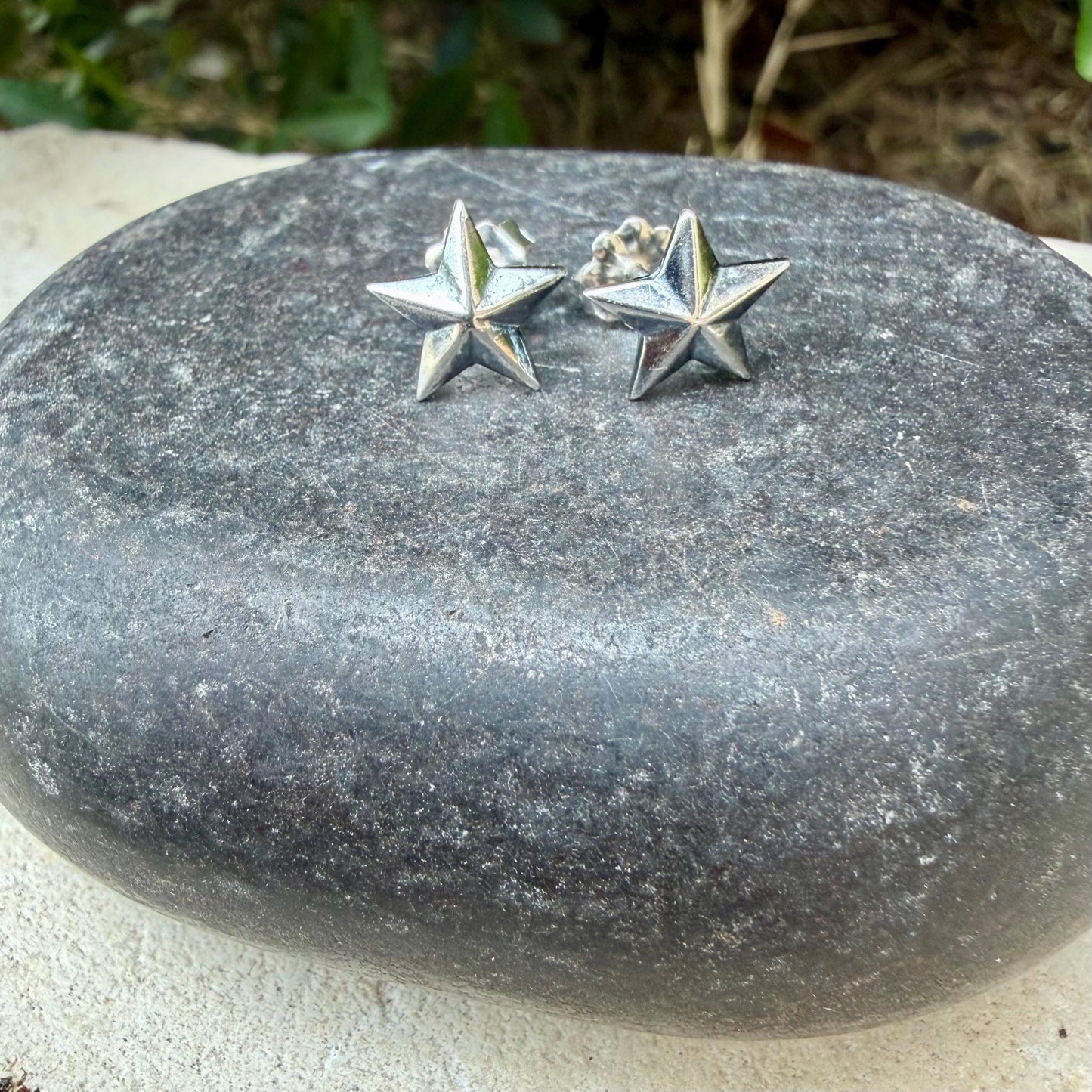 Sterling Silver 3D Star Stud Earrings · Western & Southwestern Rustic Minimal Star Posts