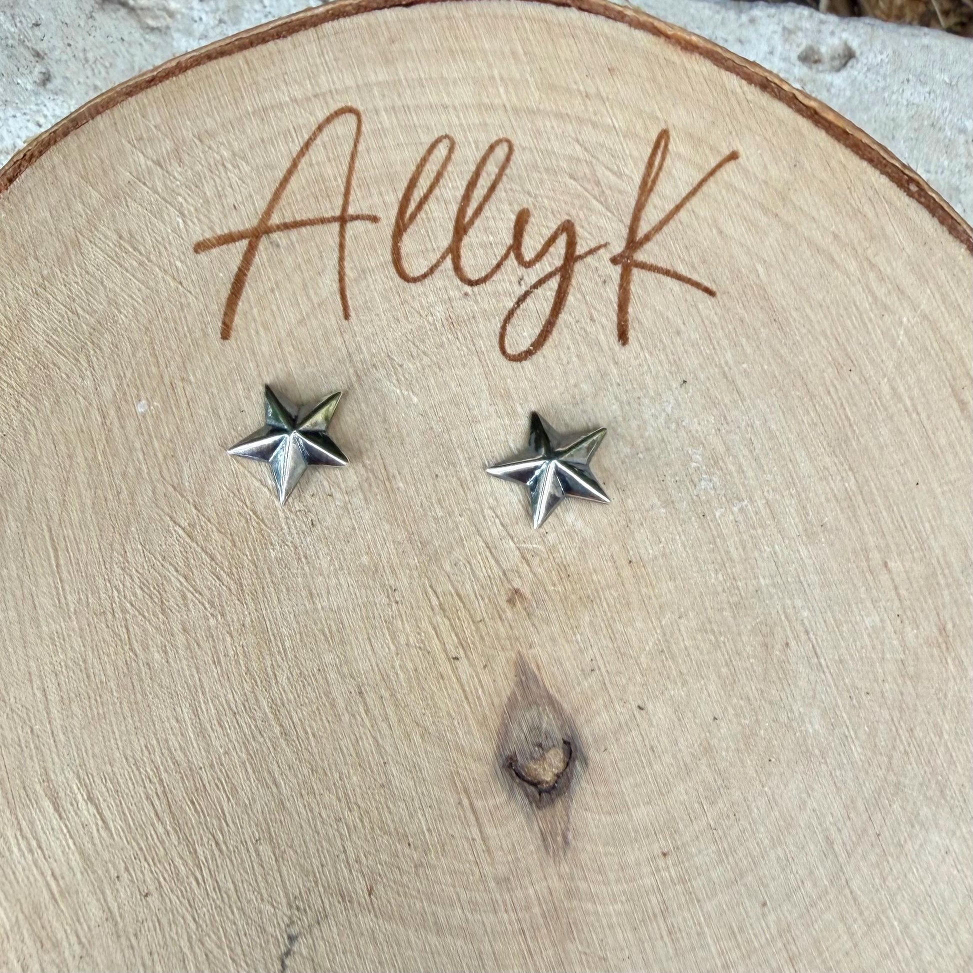 Sterling Silver 3D Star Stud Earrings · Western & Southwestern Rustic Minimal Star Posts