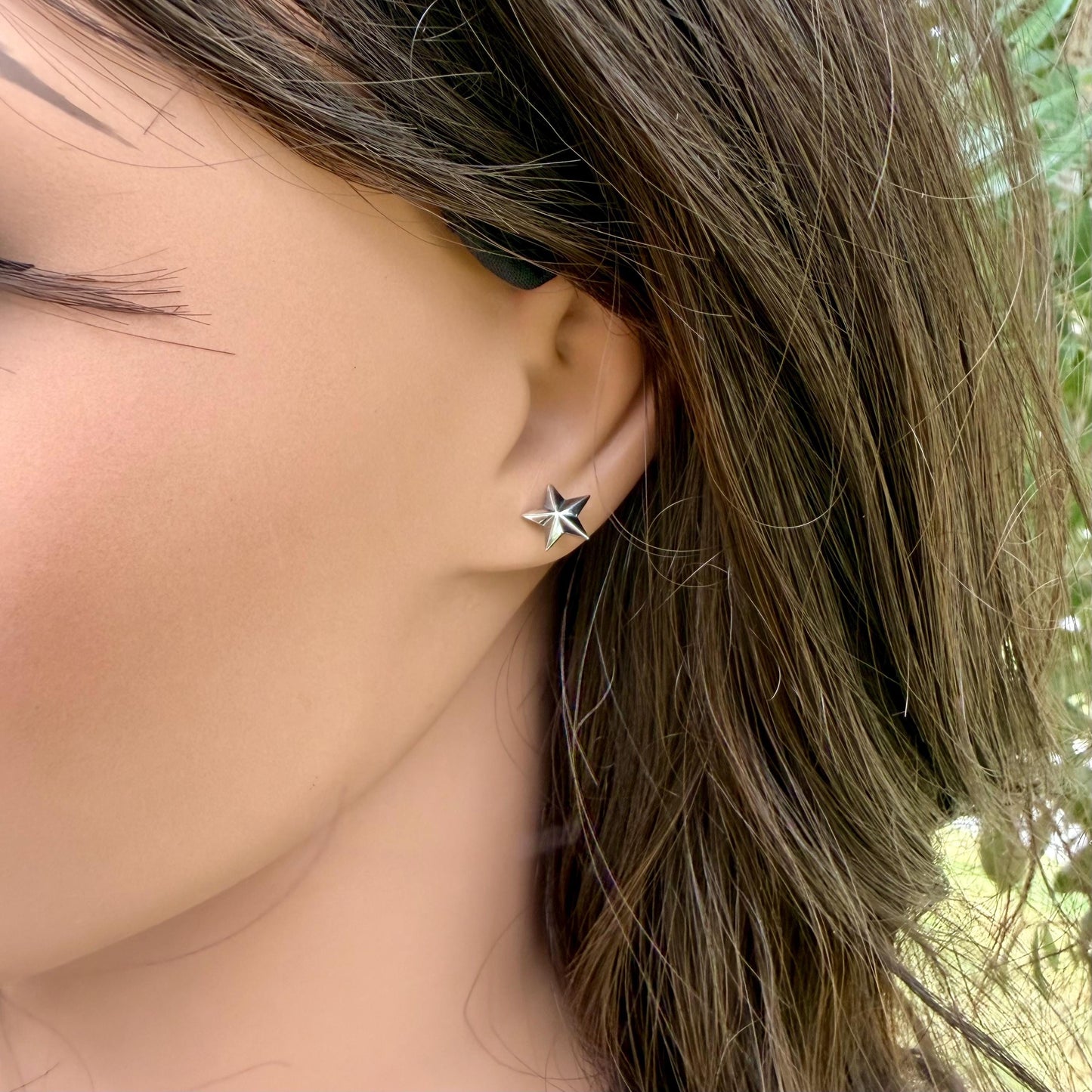 Sterling Silver 3D Star Stud Earrings · Western & Southwestern Rustic Minimal Star Posts