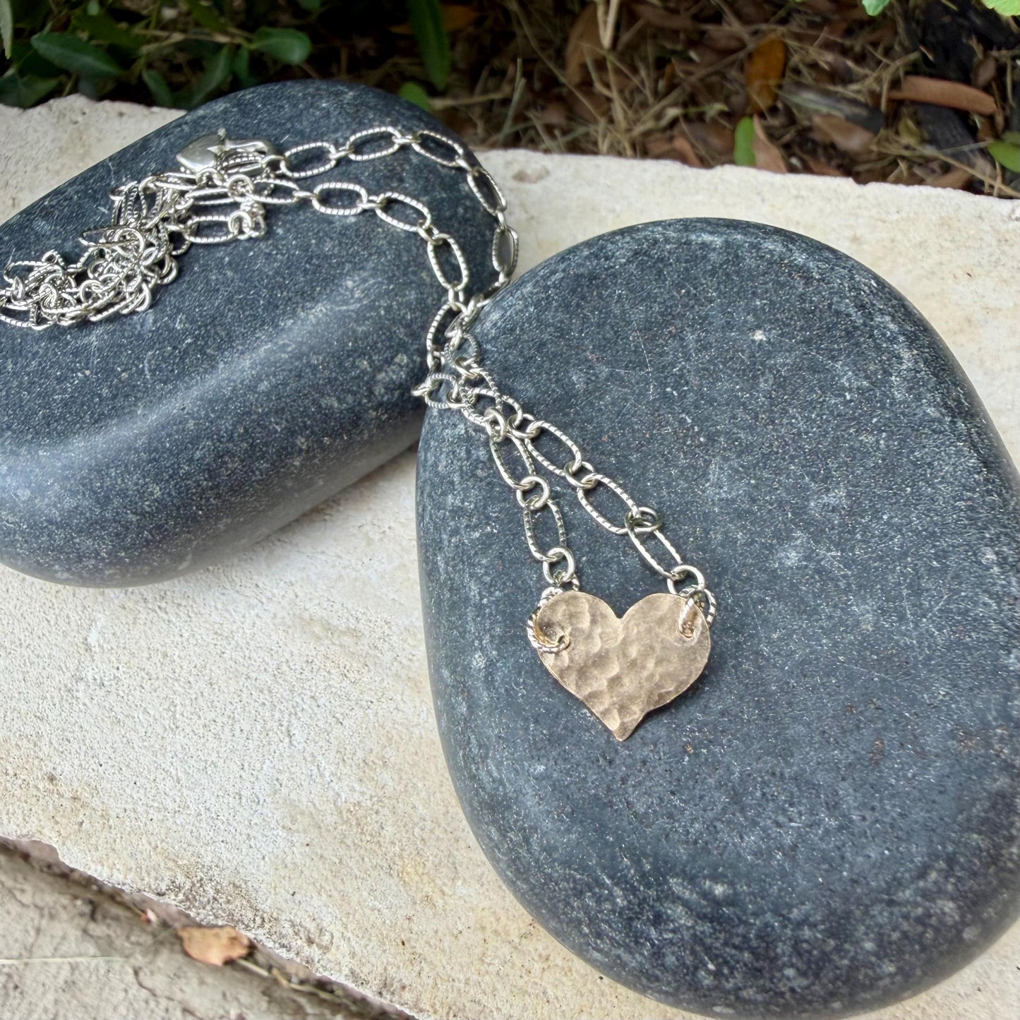 Mixed‑Metal Heart Necklace • 14kt Gold‑Filled Heart • Sterling Mariner Chain • Dainty Minimalist Choker