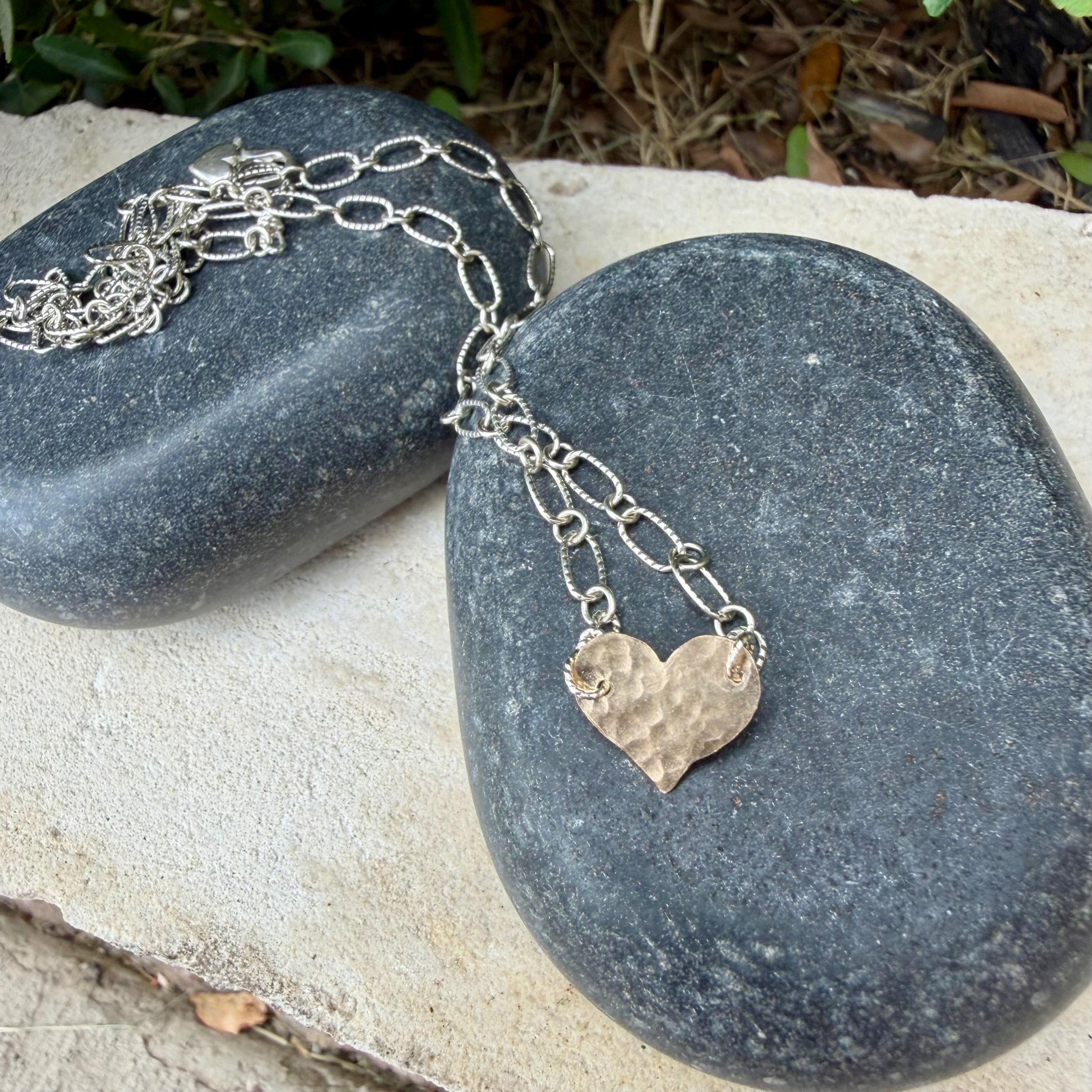 Mixed‑Metal Heart Necklace • 14kt Gold‑Filled Heart • Sterling Mariner Chain • Dainty Minimalist Choker
