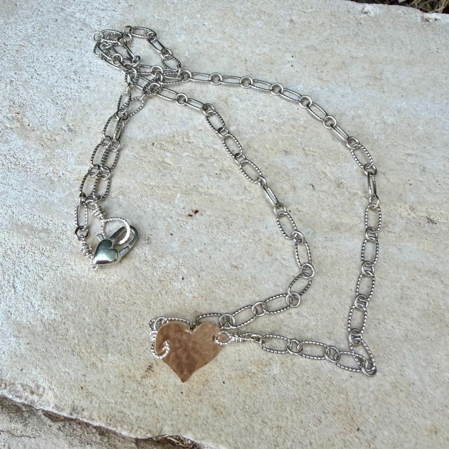 Mixed‑Metal Heart Necklace • 14kt Gold‑Filled Heart • Sterling Mariner Chain • Dainty Minimalist Choker