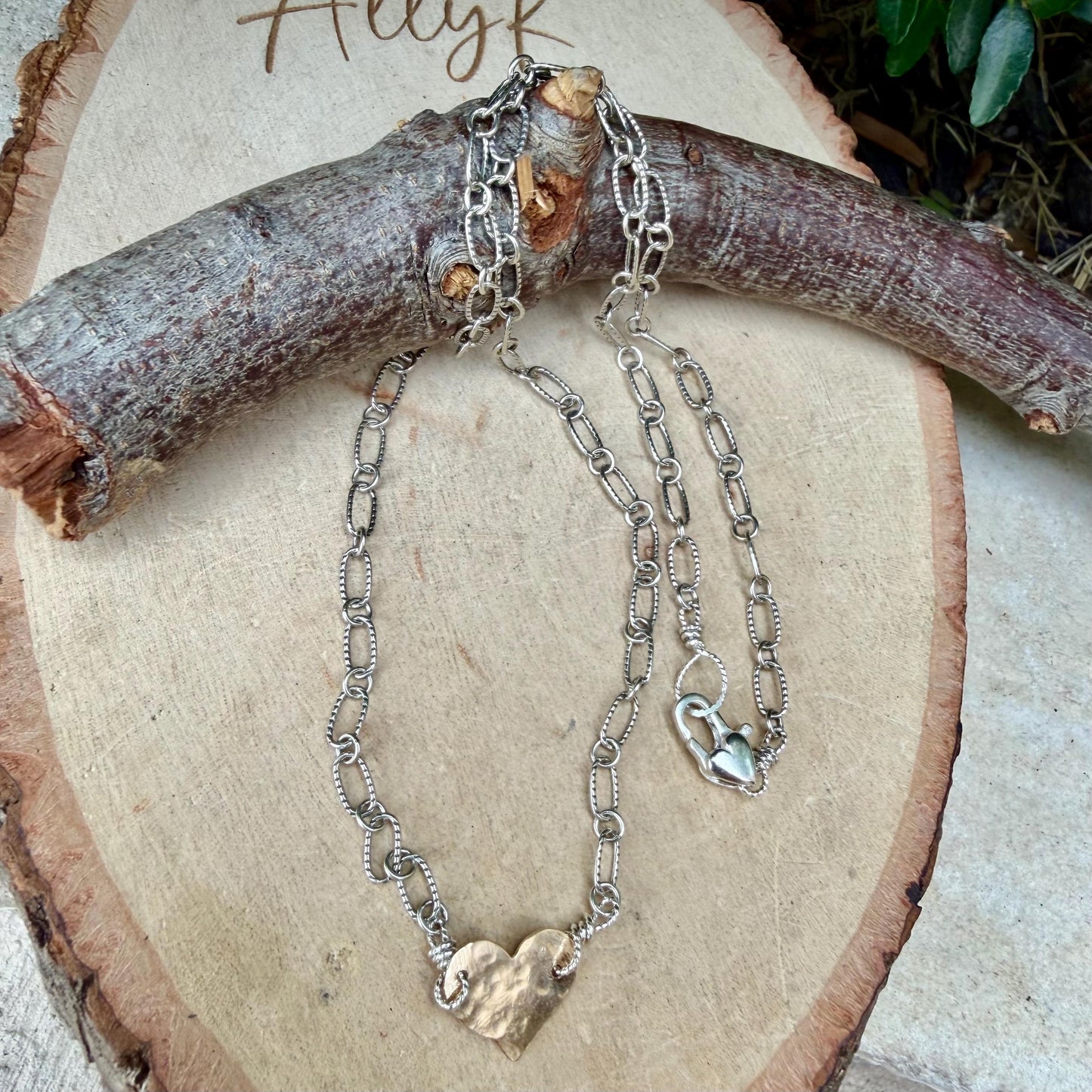 Mixed‑Metal Heart Necklace • 14kt Gold‑Filled Heart • Sterling Mariner Chain • Dainty Minimalist Choker