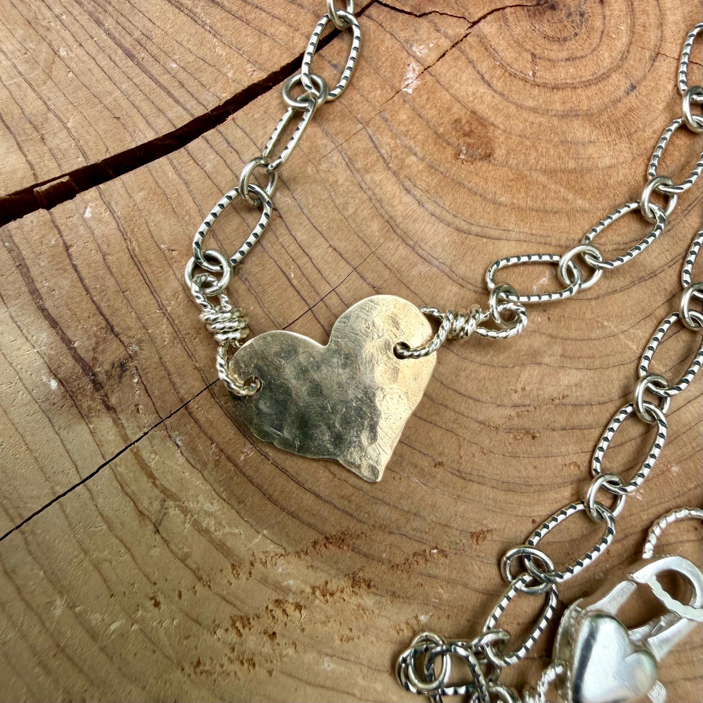 Mixed‑Metal Heart Necklace • 14kt Gold‑Filled Heart • Sterling Mariner Chain • Dainty Minimalist Choker