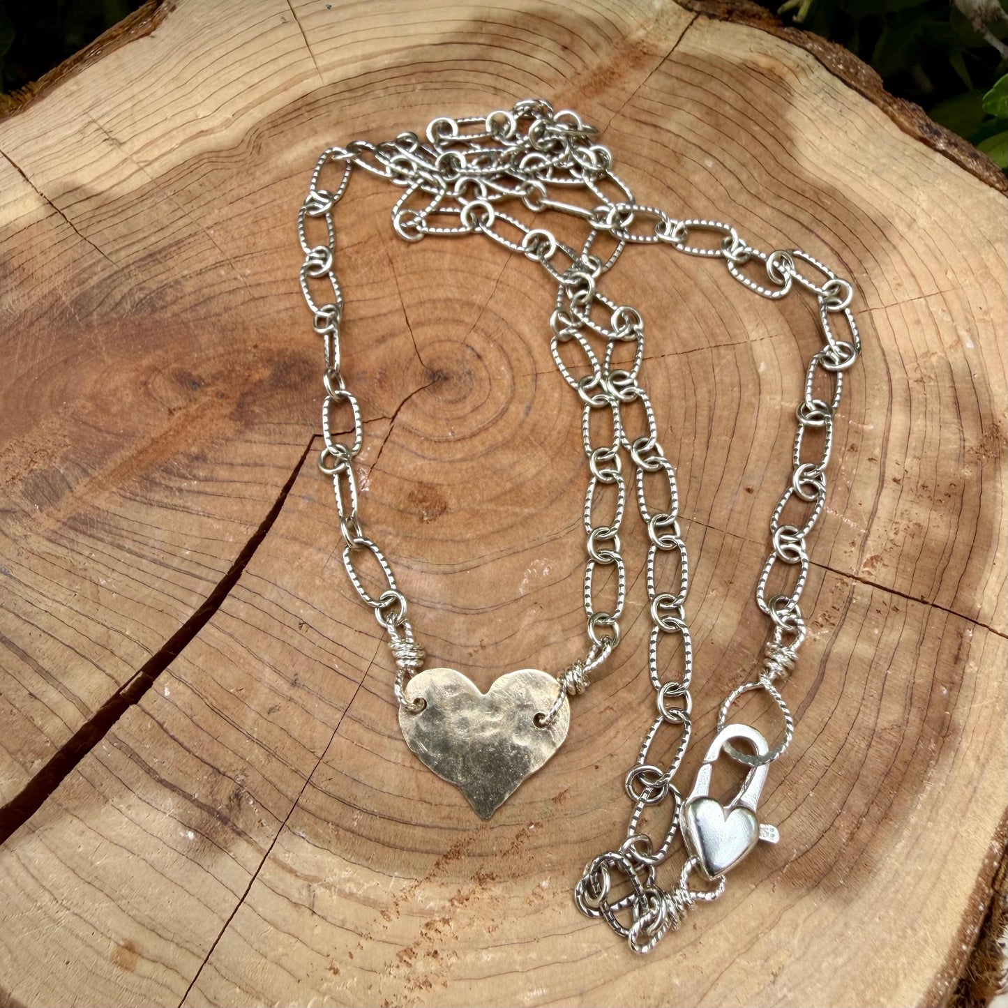 Mixed‑Metal Heart Necklace • 14kt Gold‑Filled Heart • Sterling Mariner Chain • Dainty Minimalist Choker