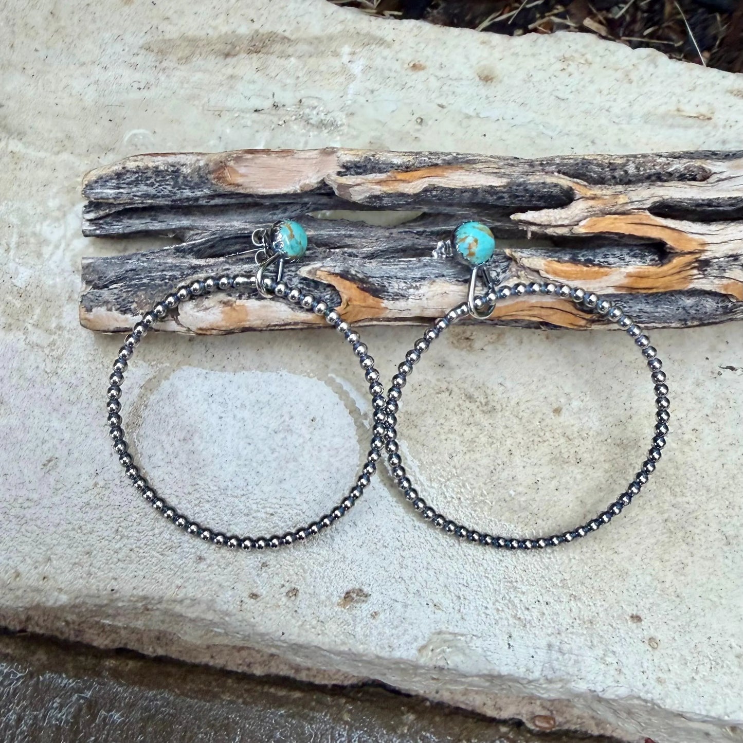 Sterling Silver Turquoise Hoop & Post Earrings • 6mm Kingman Turquoise • Custom Size