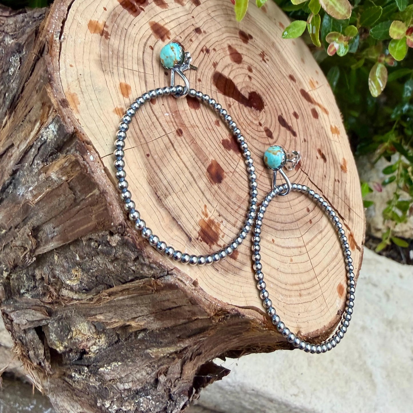 Sterling Silver Turquoise Hoop & Post Earrings • 6mm Kingman Turquoise • Custom Size