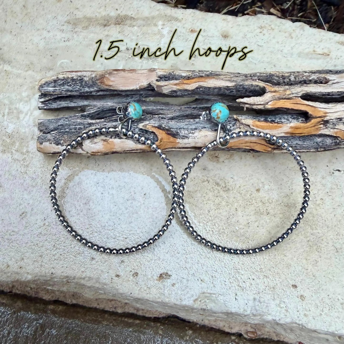 Sterling Silver Turquoise Hoop & Post Earrings • 6mm Kingman Turquoise • Custom Size