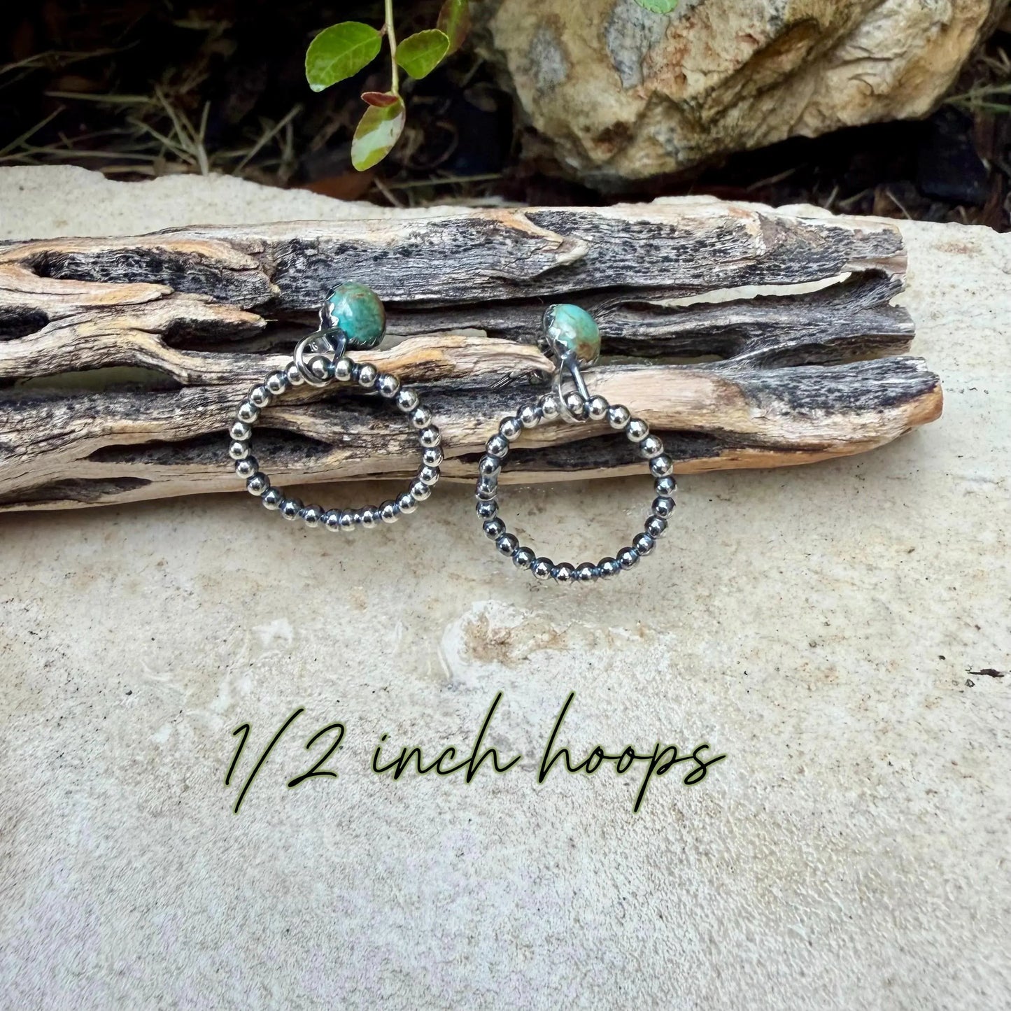 Sterling Silver Turquoise Hoop & Post Earrings • 6mm Kingman Turquoise • Custom Size