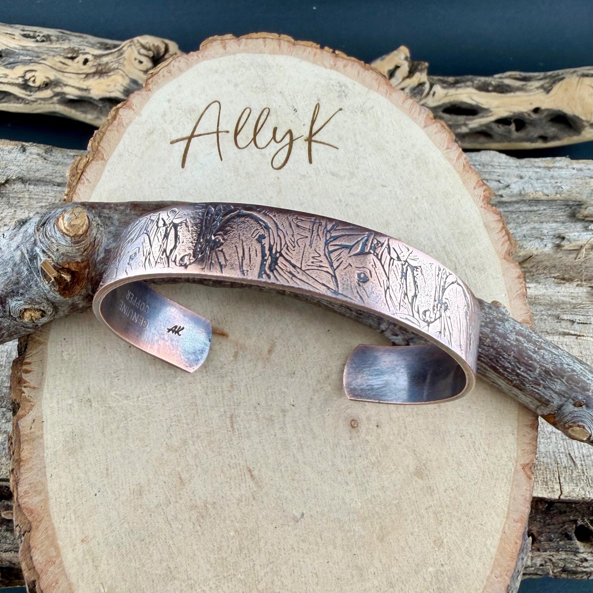 Horse Embossed Copper Cuff • Rustic Raw Copper Bracelet • Hand‑Forged Southwestern Jewelry