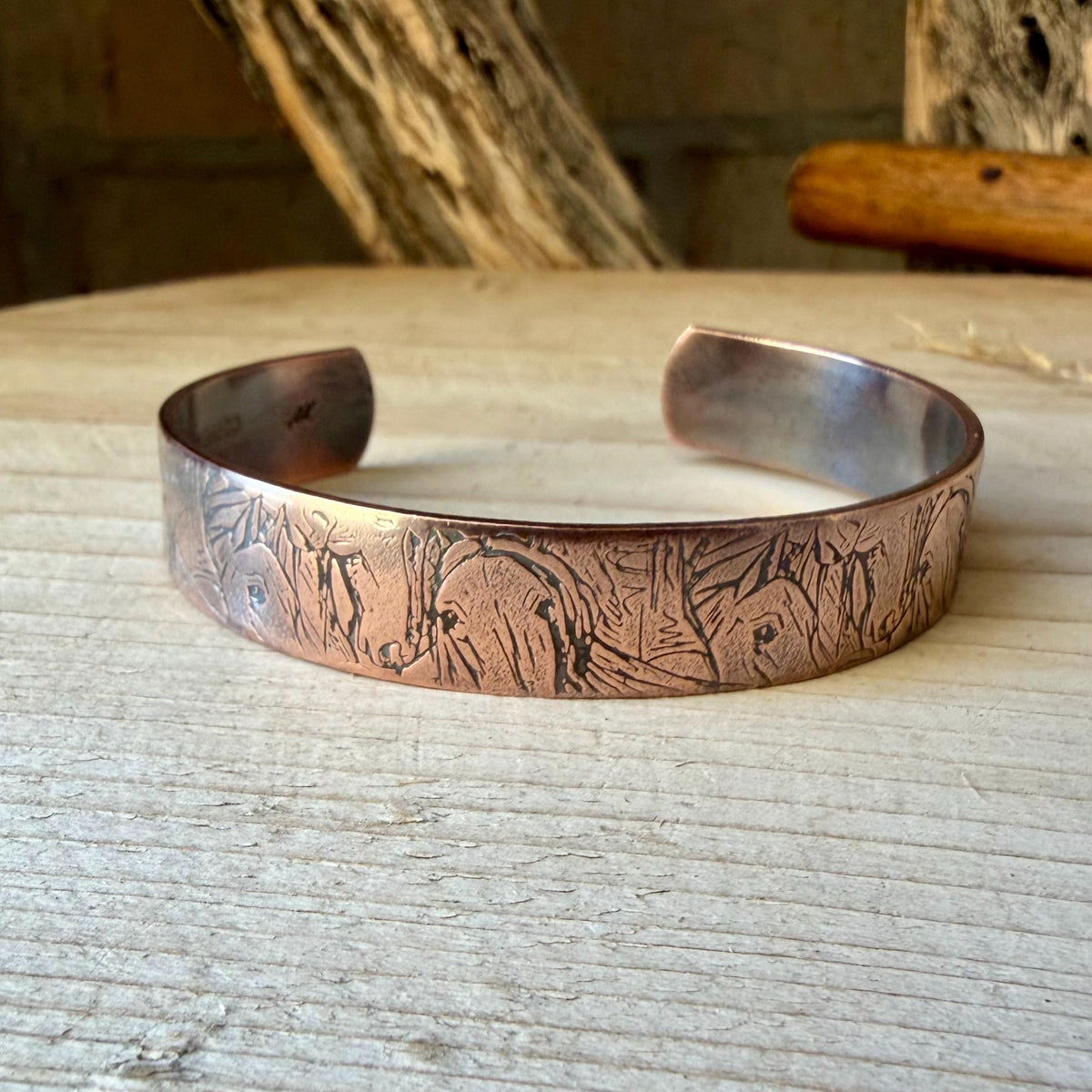 Horse Embossed Copper Cuff • Rustic Raw Copper Bracelet • Hand‑Forged Southwestern Jewelry