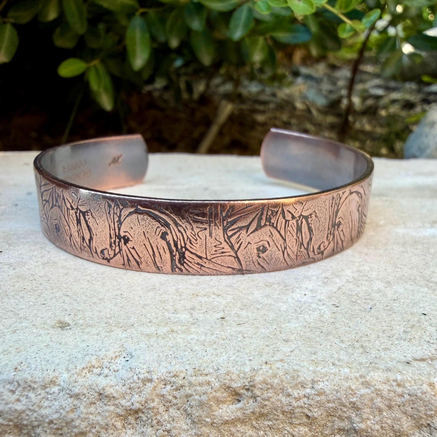 Horse Embossed Copper Cuff • Rustic Raw Copper Bracelet • Hand‑Forged Southwestern Jewelry