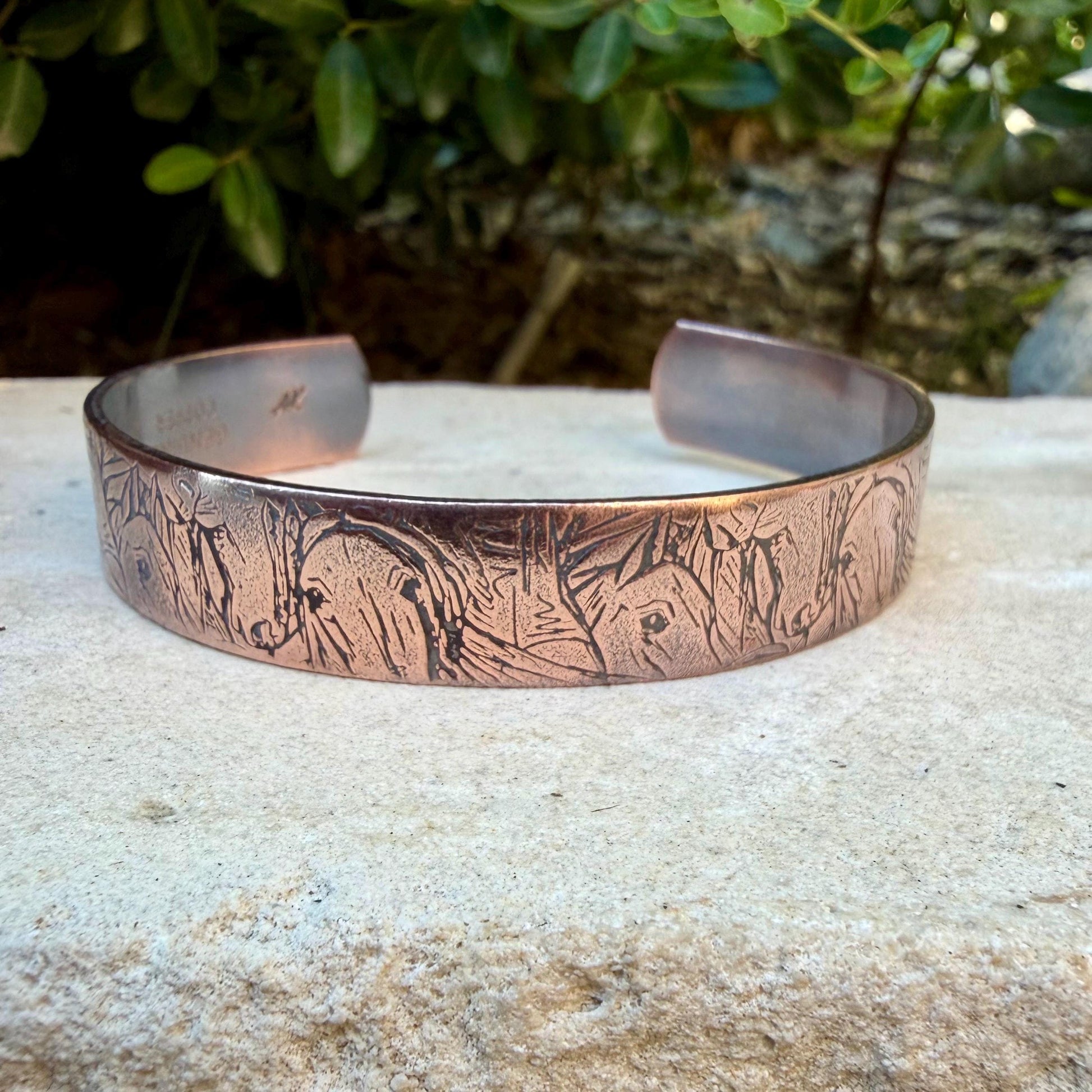 Horse Embossed Copper Cuff • Rustic Raw Copper Bracelet • Hand‑Forged Southwestern Jewelry