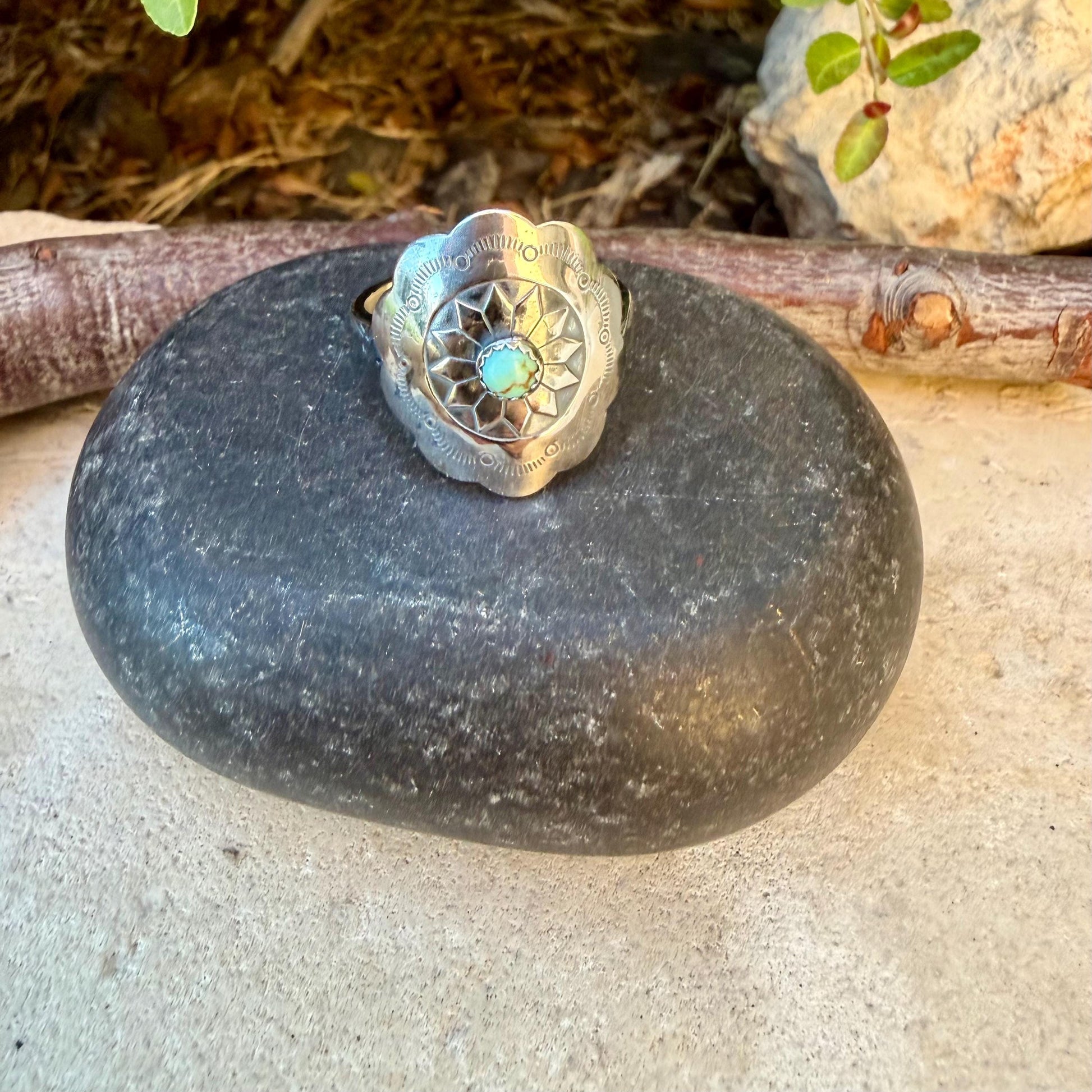 Turquoise Concho Sunflower Ring in Sterling Silver
