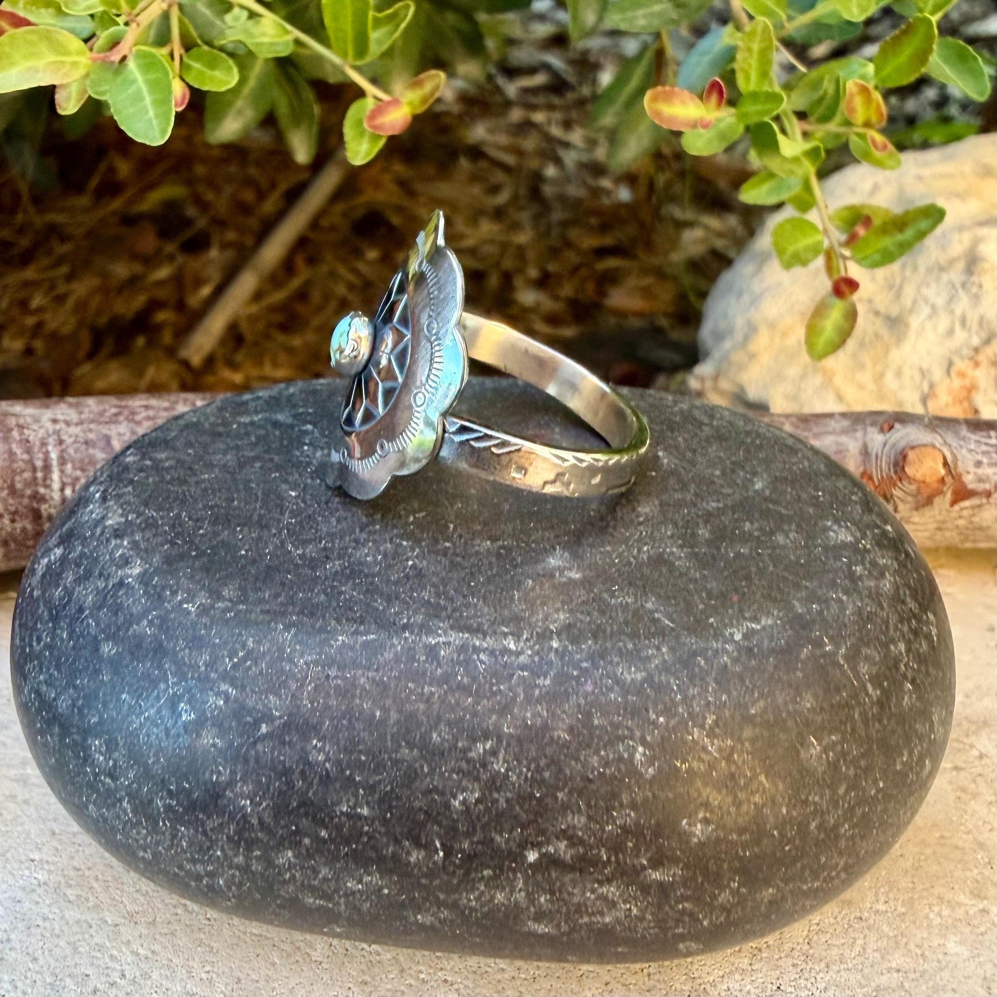 Turquoise Concho Sunflower Ring in Sterling Silver
