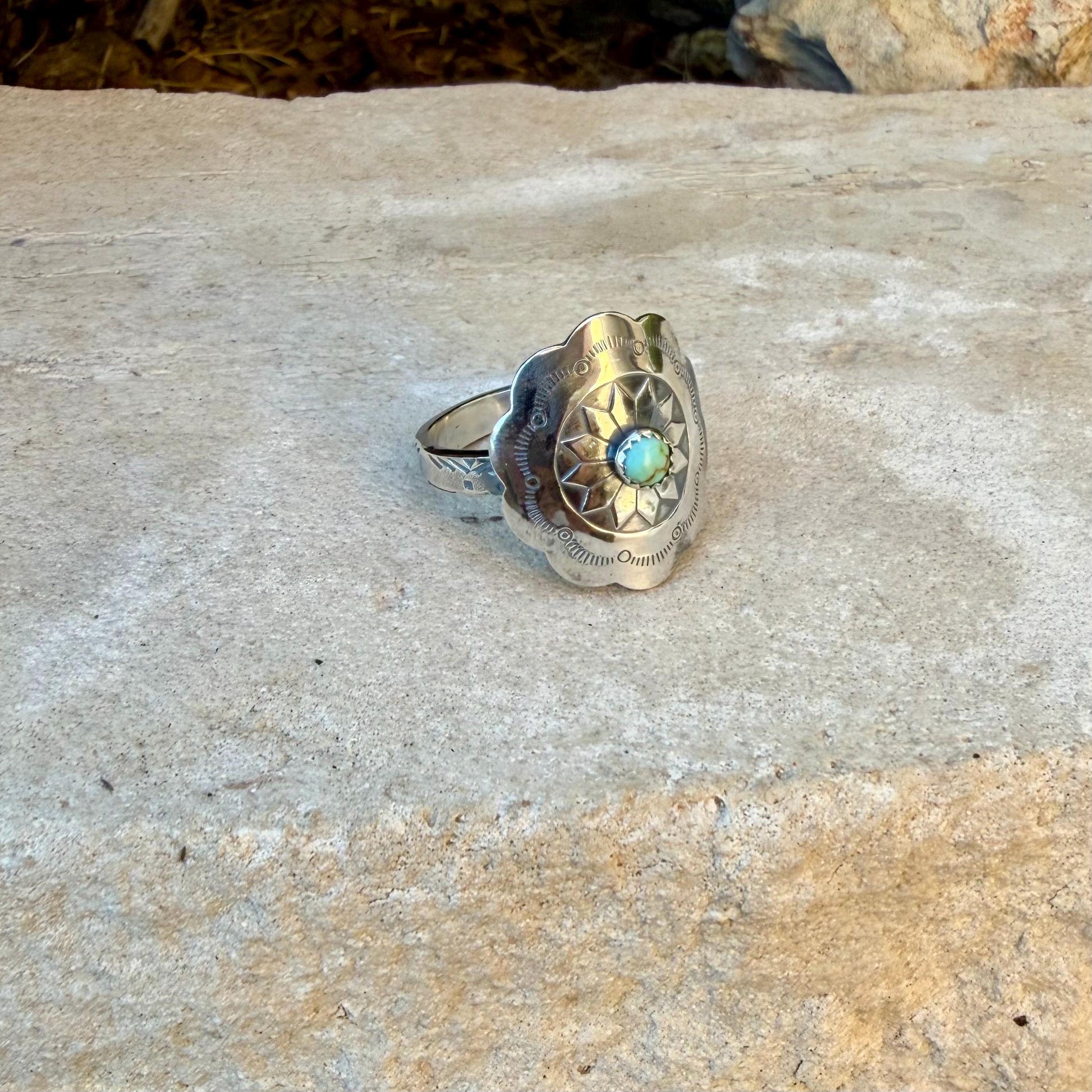 Turquoise Concho Sunflower Ring in Sterling Silver
