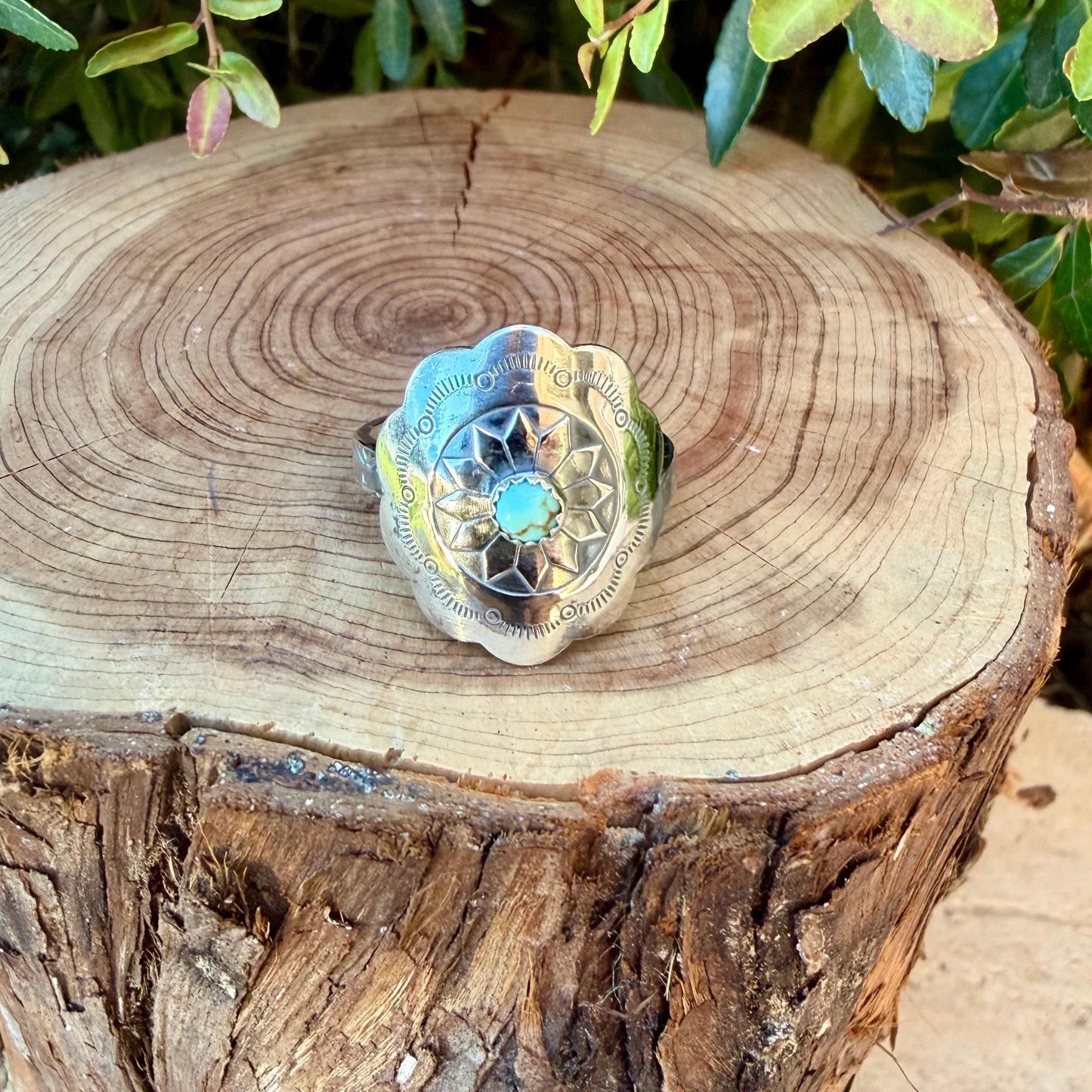 Turquoise Concho Sunflower Ring in Sterling Silver