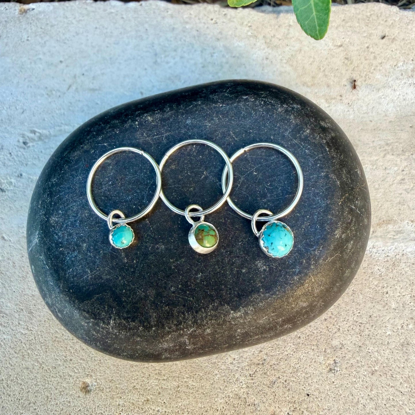 Sterling Silver Sleeper Hoop Earrings • Minimalist Hoops with Optional Kingman Turquoise Dangle