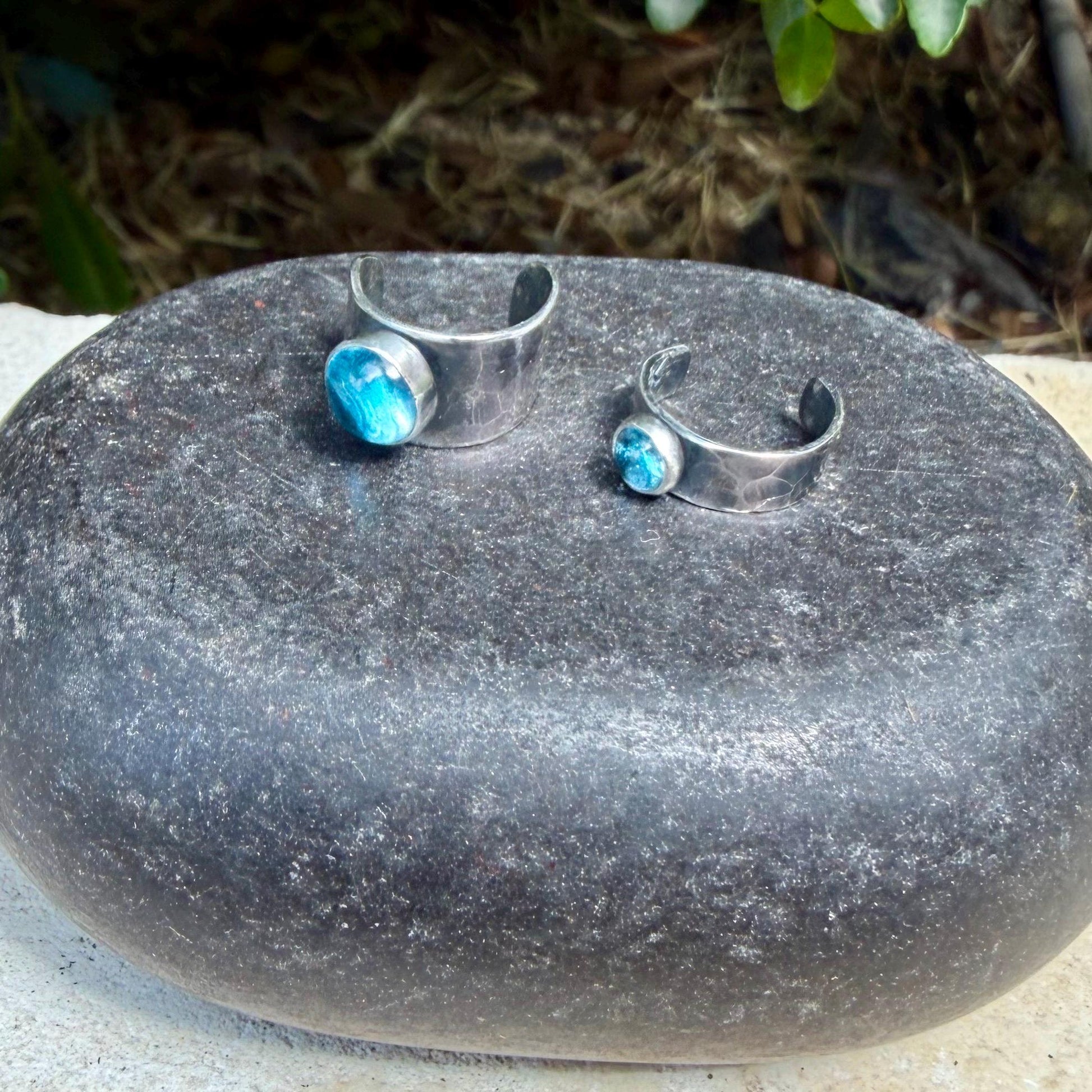 Swiss Blue Topaz Ear Cuff • Hammered Sterling Silver • No Piercing • 4mm or 7mm