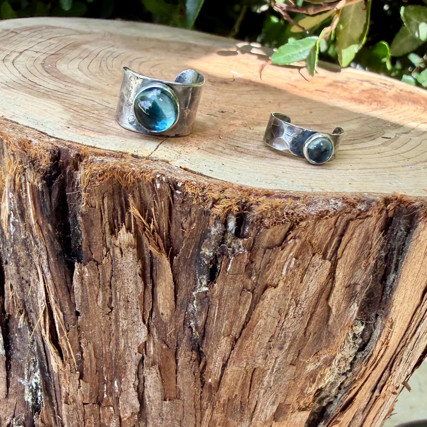 Swiss Blue Topaz Ear Cuff • Hammered Sterling Silver • No Piercing • 4mm or 7mm