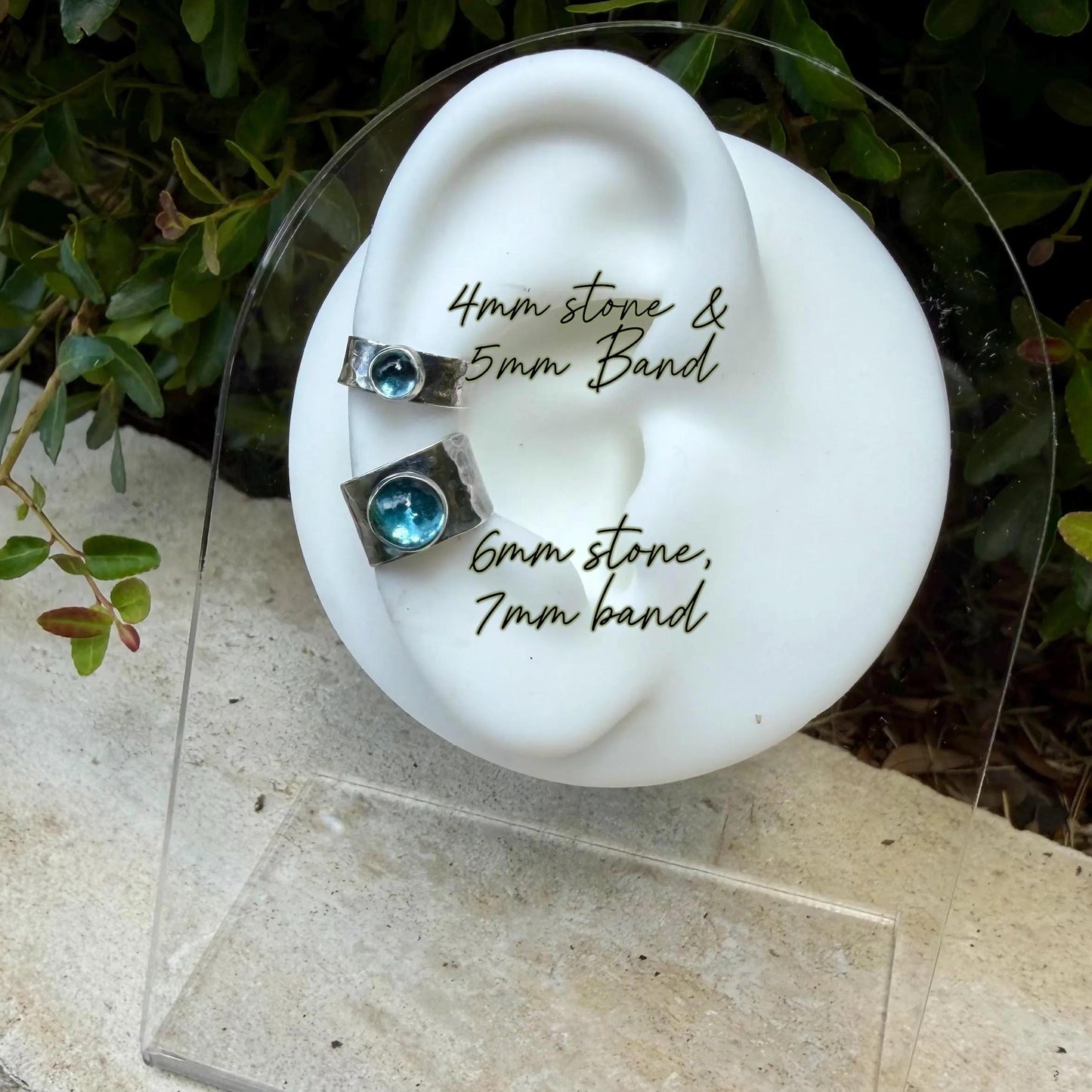 Swiss Blue Topaz Ear Cuff • Hammered Sterling Silver • No Piercing • 4mm or 7mm